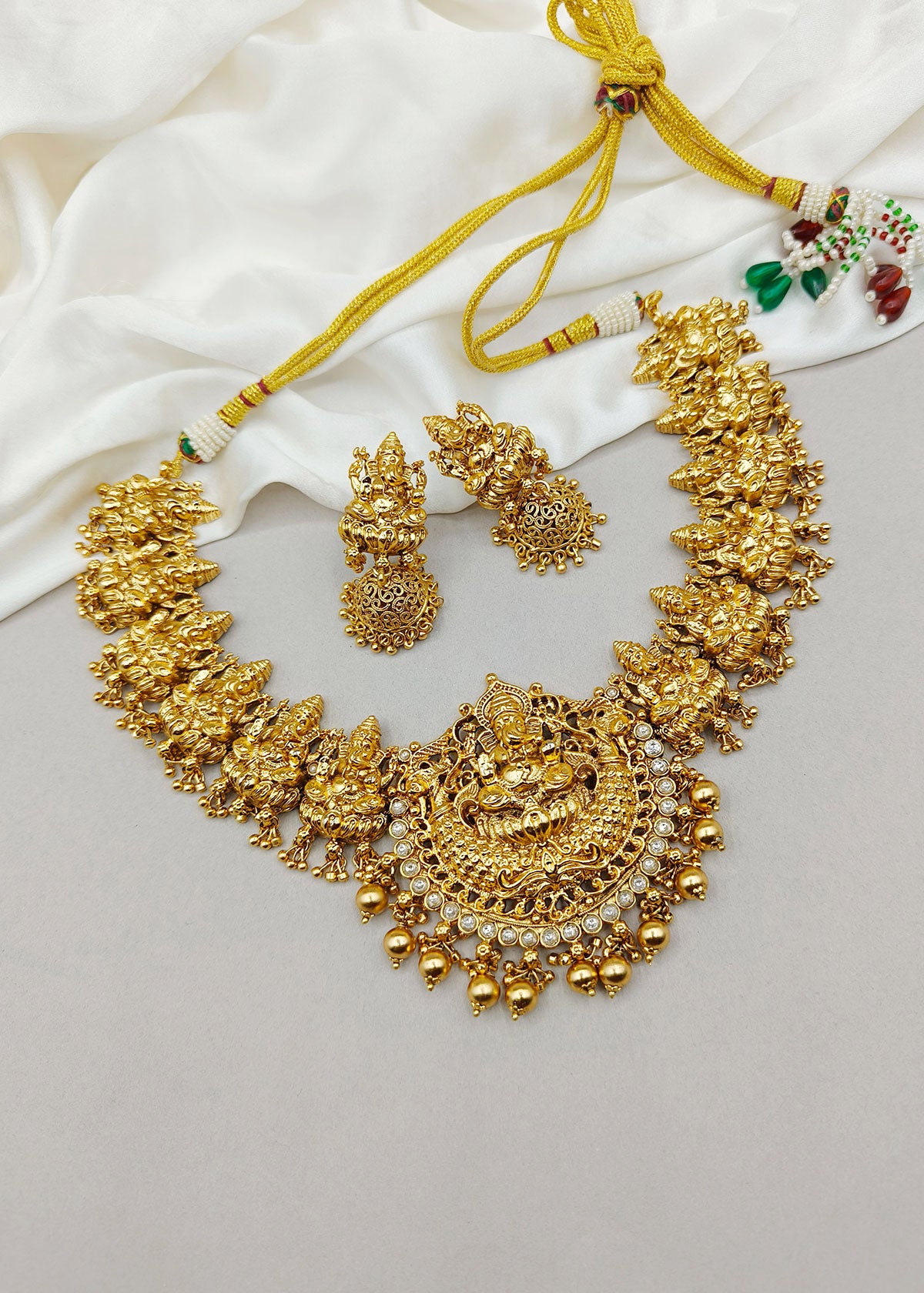 Traditional Antique Gold Temple Necklace Set For Women