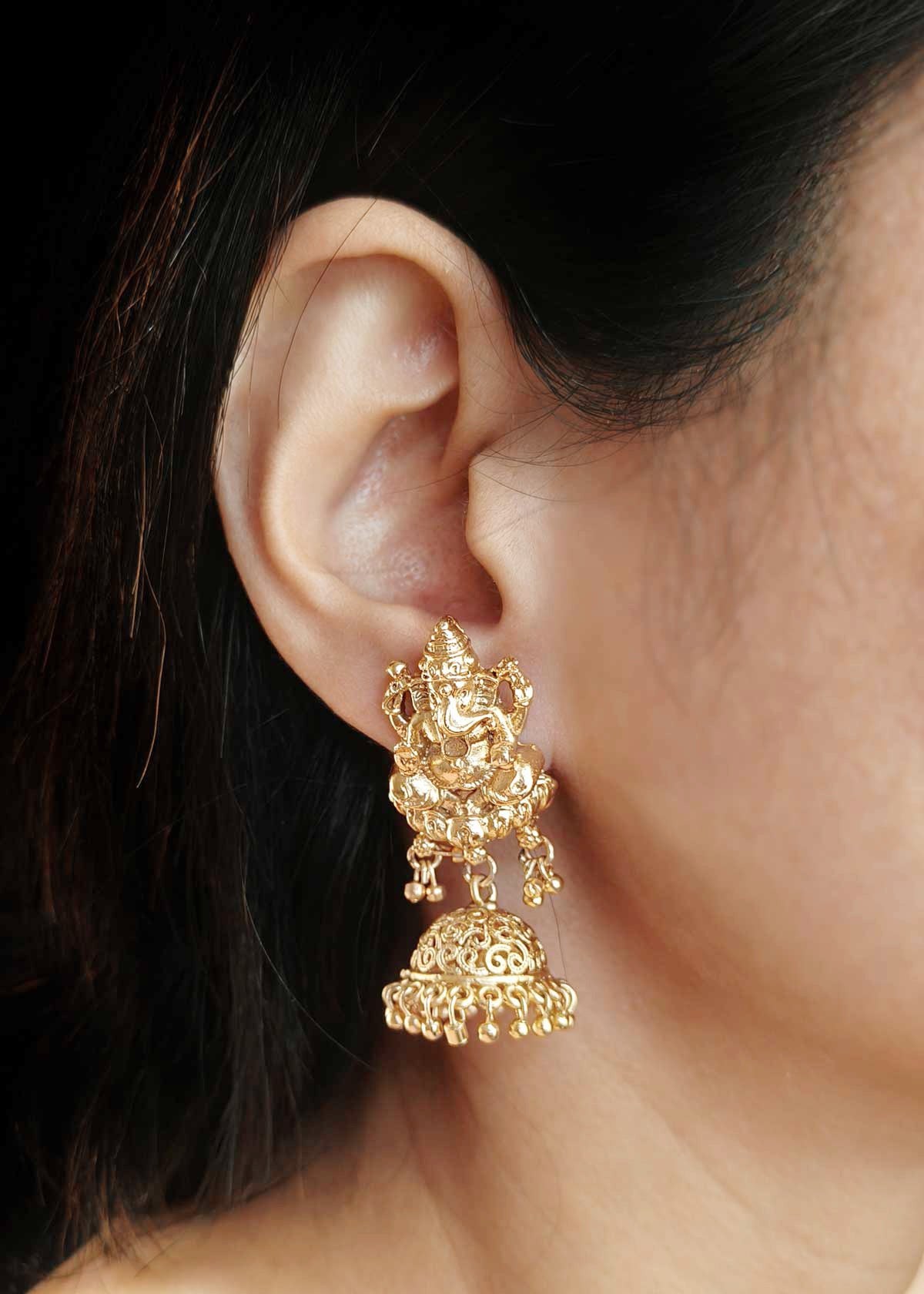 Traditional Antique Gold Temple Necklace Set For Women