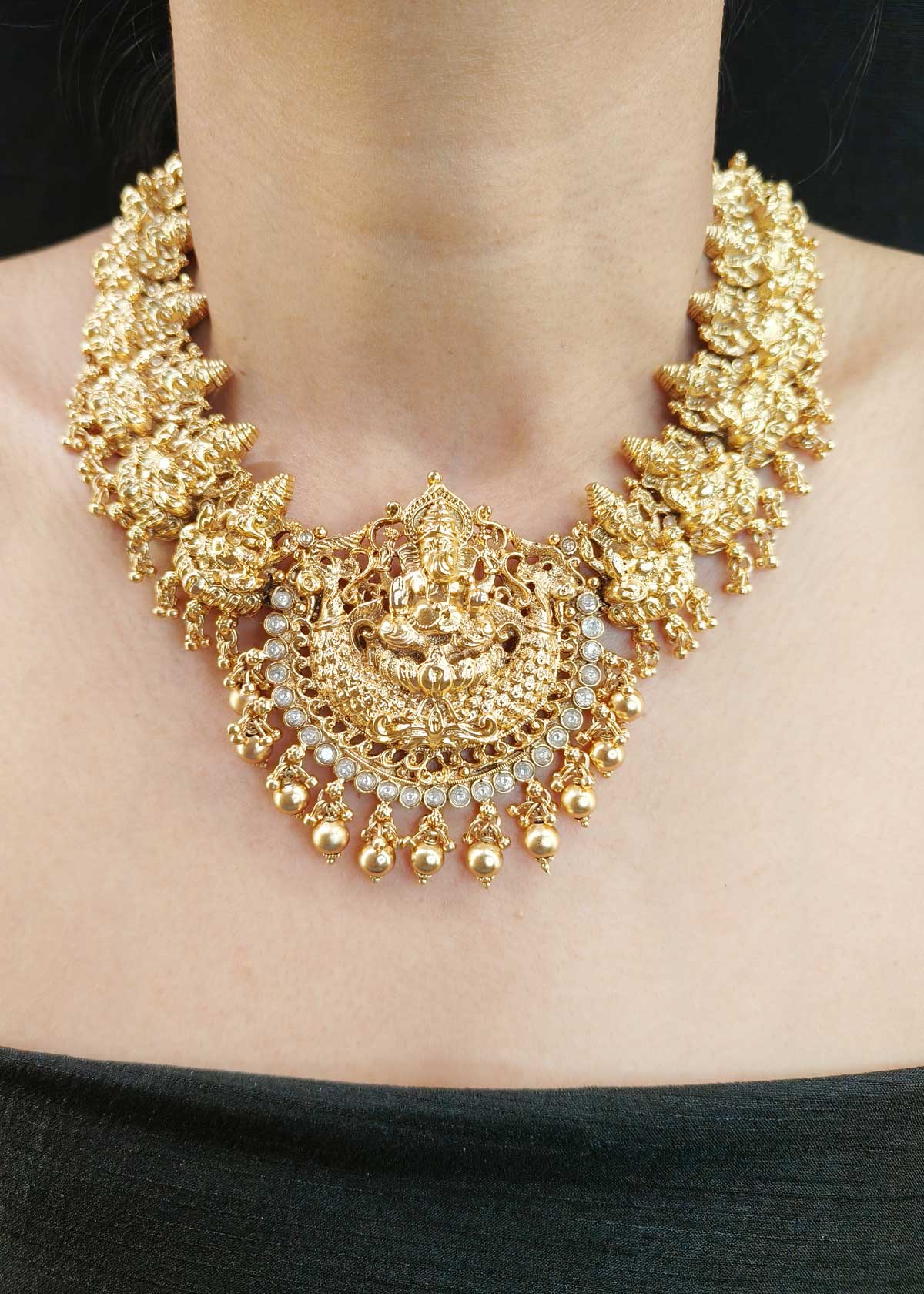 Traditional Antique Gold Temple Necklace Set For Women