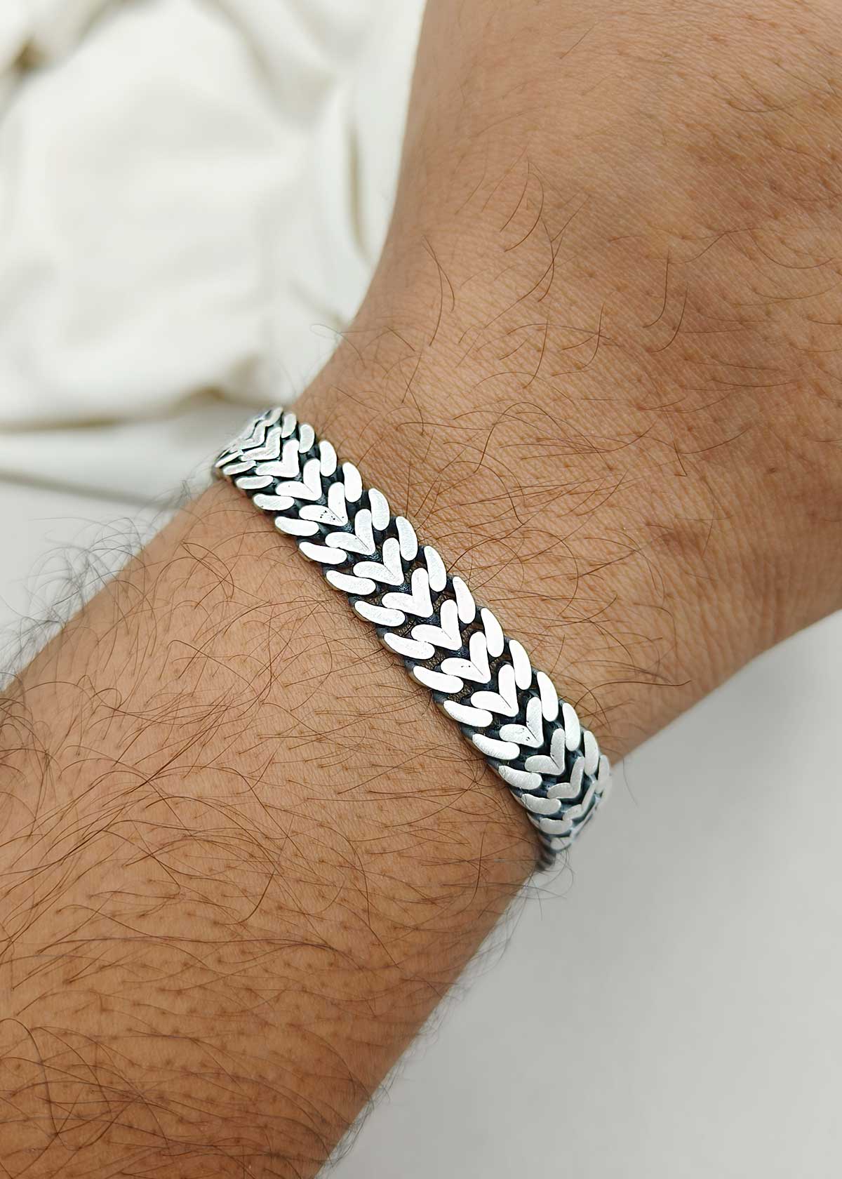 92.5 Sterling Silver Flat Link Pattern Loose Bracelet For Men