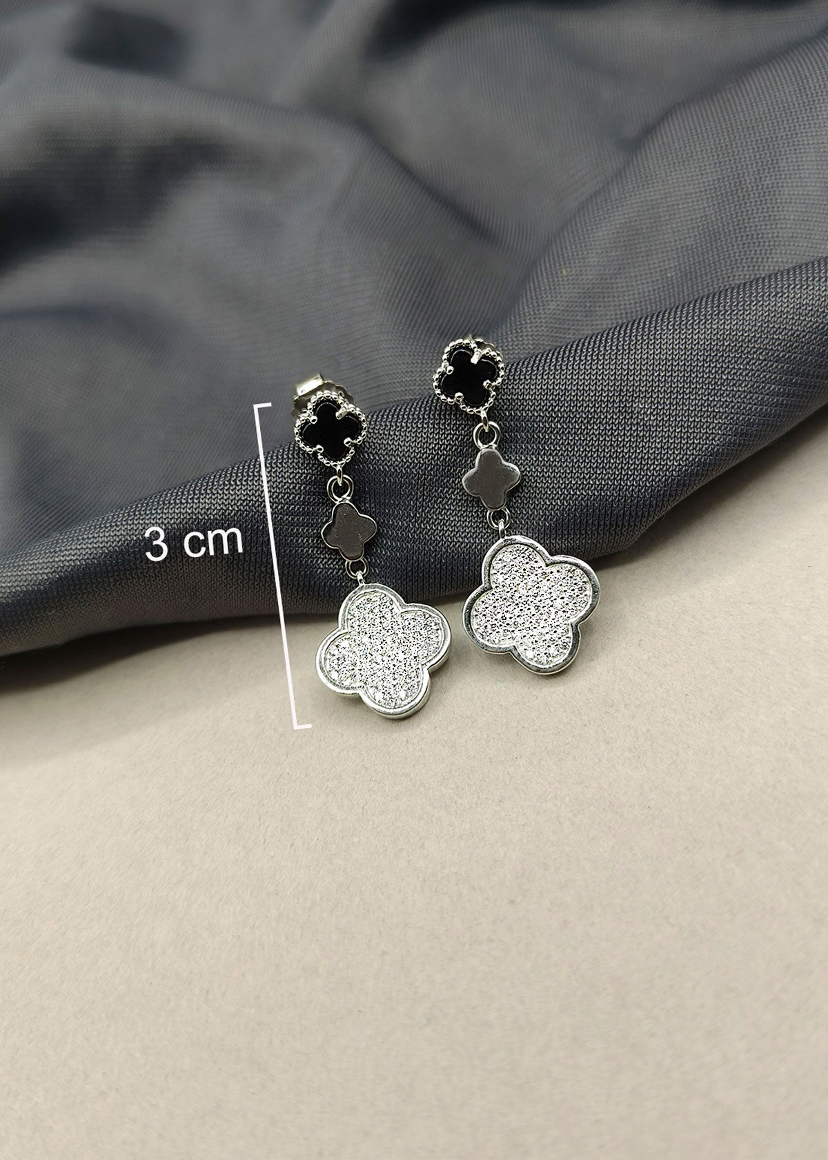 92.5 Sterling Silver Van Cleef Inspired Clover Design With Cubic Zircon Earring For Women