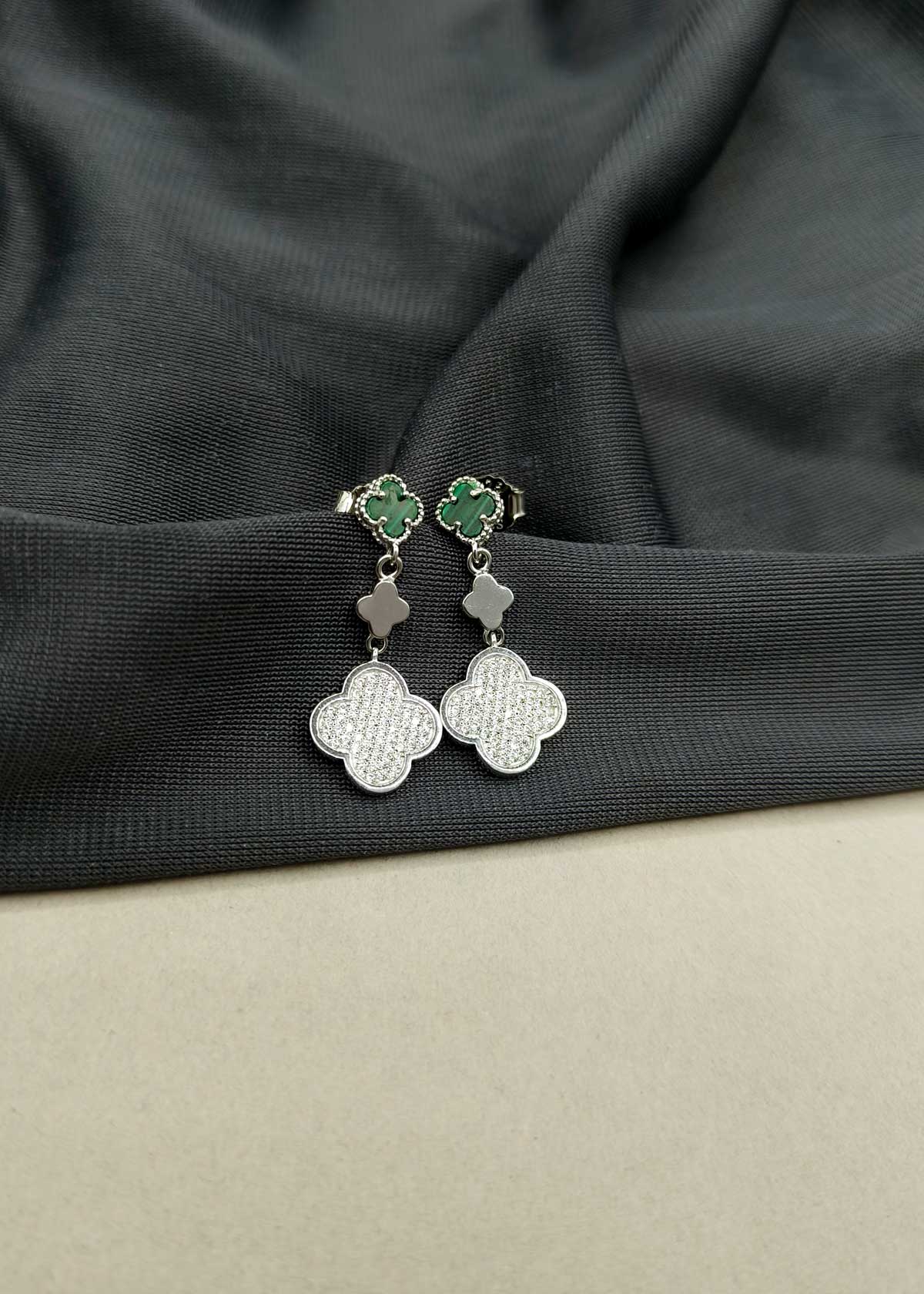 92.5 Sterling Silver Van Cleef Inspired Clover Design With Cubic Zircon Earring For Women