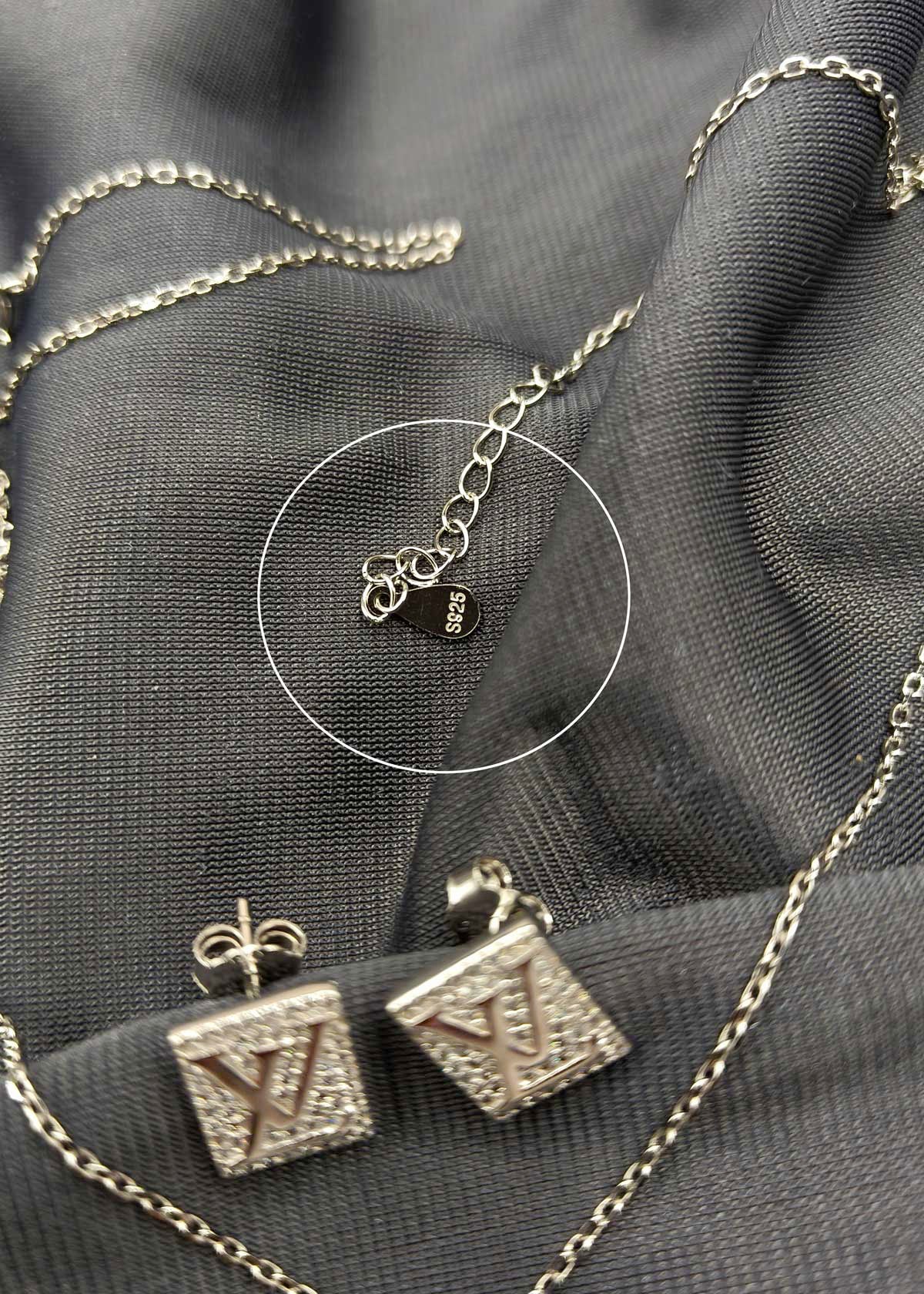 Loui Vuiton Inspired 92.5 Sterling Silver Cubic Zircon Pendant Set With Chain