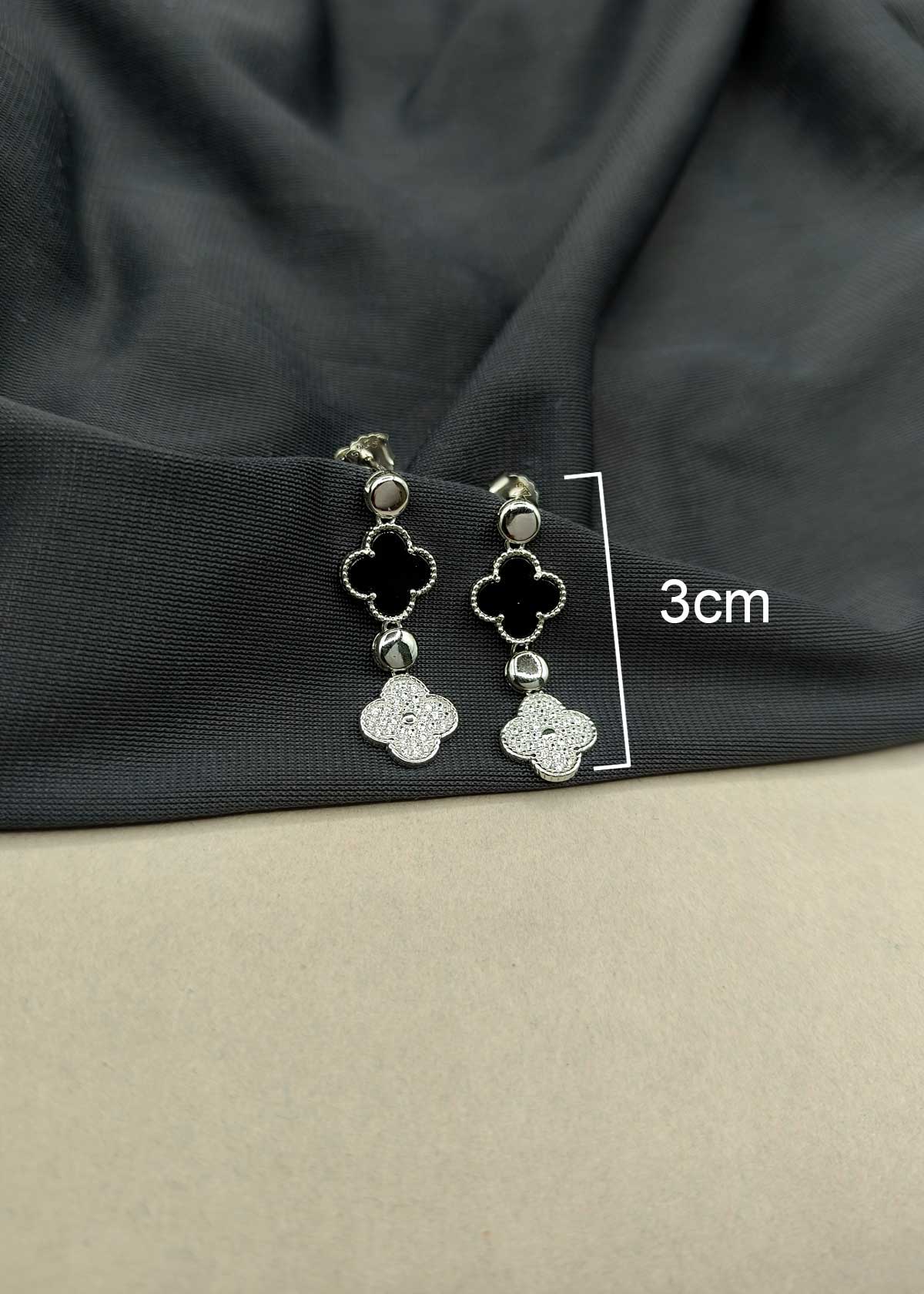 92.5 Sterling Silver Van Cleef Inspired Two Layer Clover Design With Cubic Zircon Stone Earrings For Women