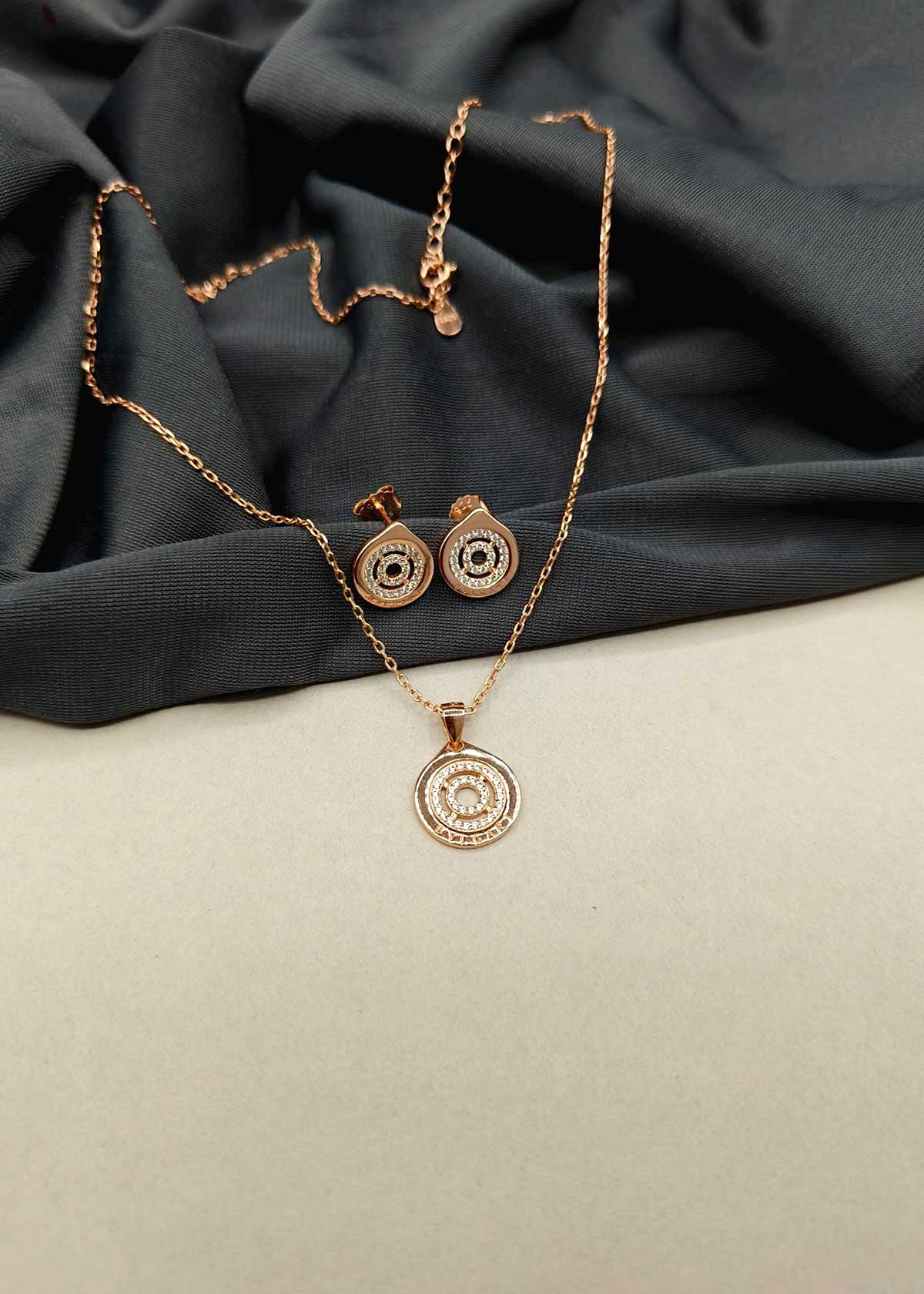 92.5 Sterling Silver Blgari Inspired Circle Design Pendant Set With Chain For Women