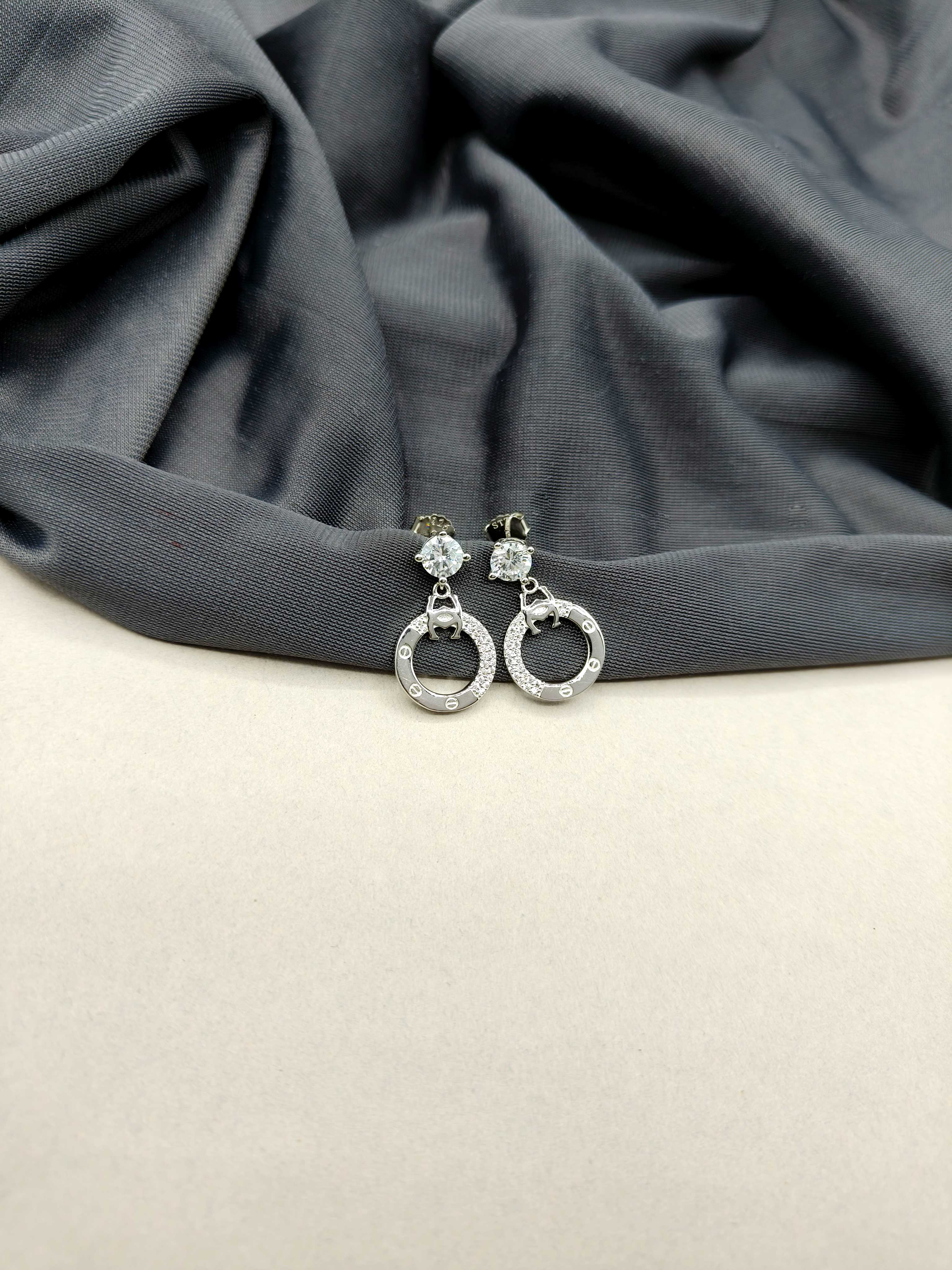 92.5 Sterling Silver Cartier Inspired With Cubic Zircon Small Earrings For Women