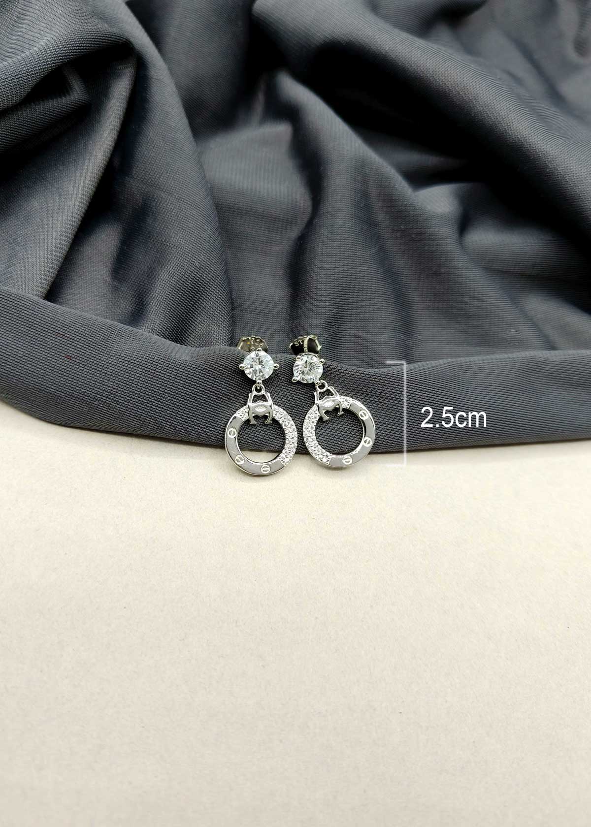 92.5 Sterling Silver Cartier Inspired With Cubic Zircon Small Earrings For Women