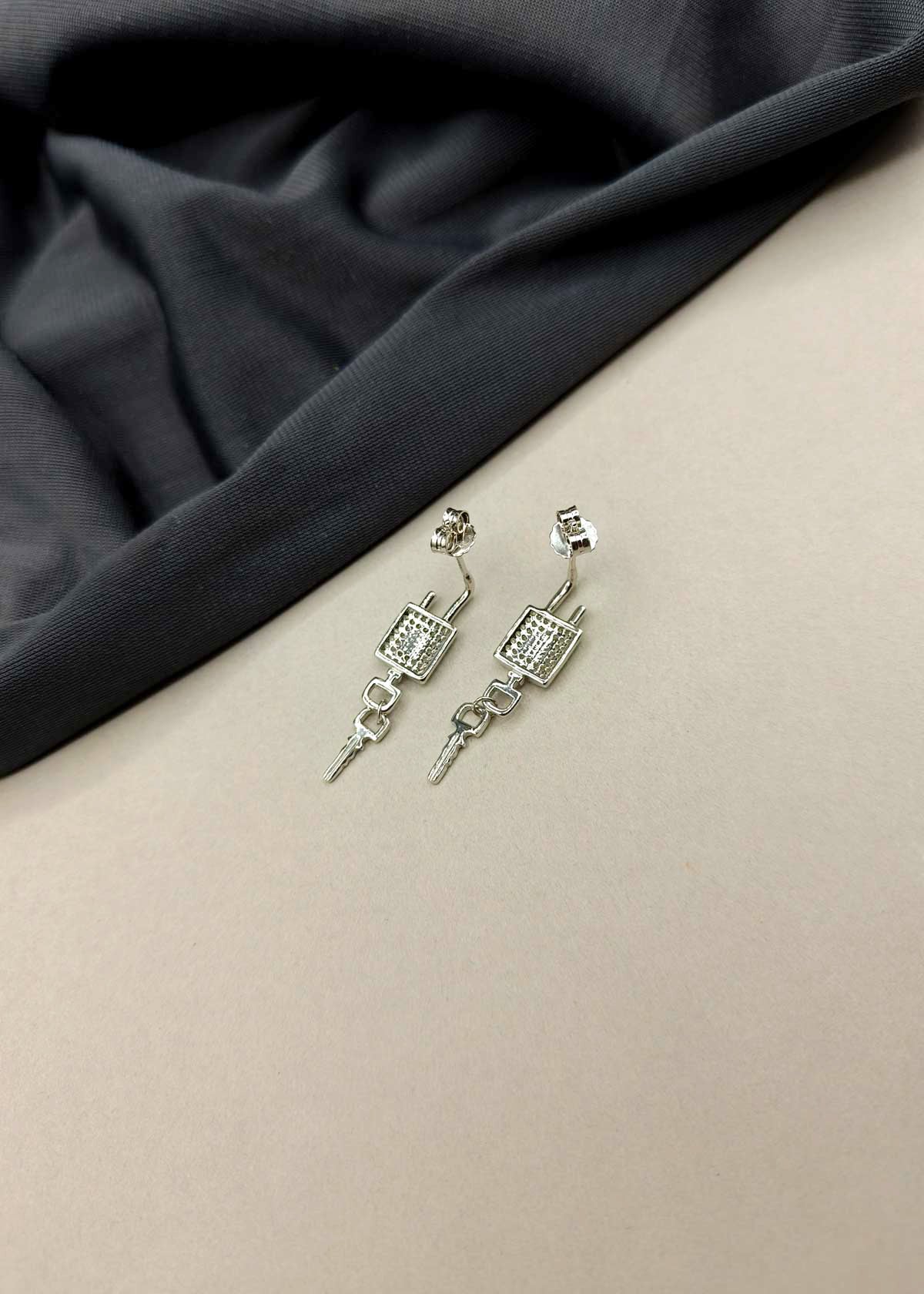 92.5 Sterling Silver Louis Vuitton Inspired Lock And Key Design Earrings For Women