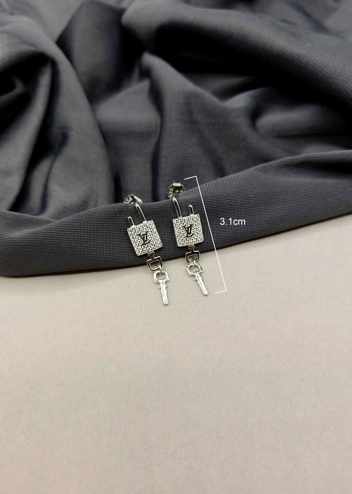 92.5 Sterling Silver Louis Vuitton Inspired Lock And Key Design Earrings For Women