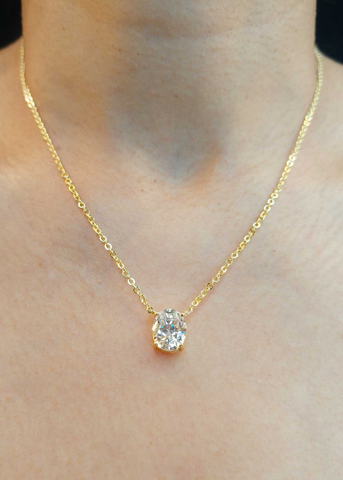 92.5 Sterling Silver Oval Swarovski Crystal Gold Plated Pendant Set For Women