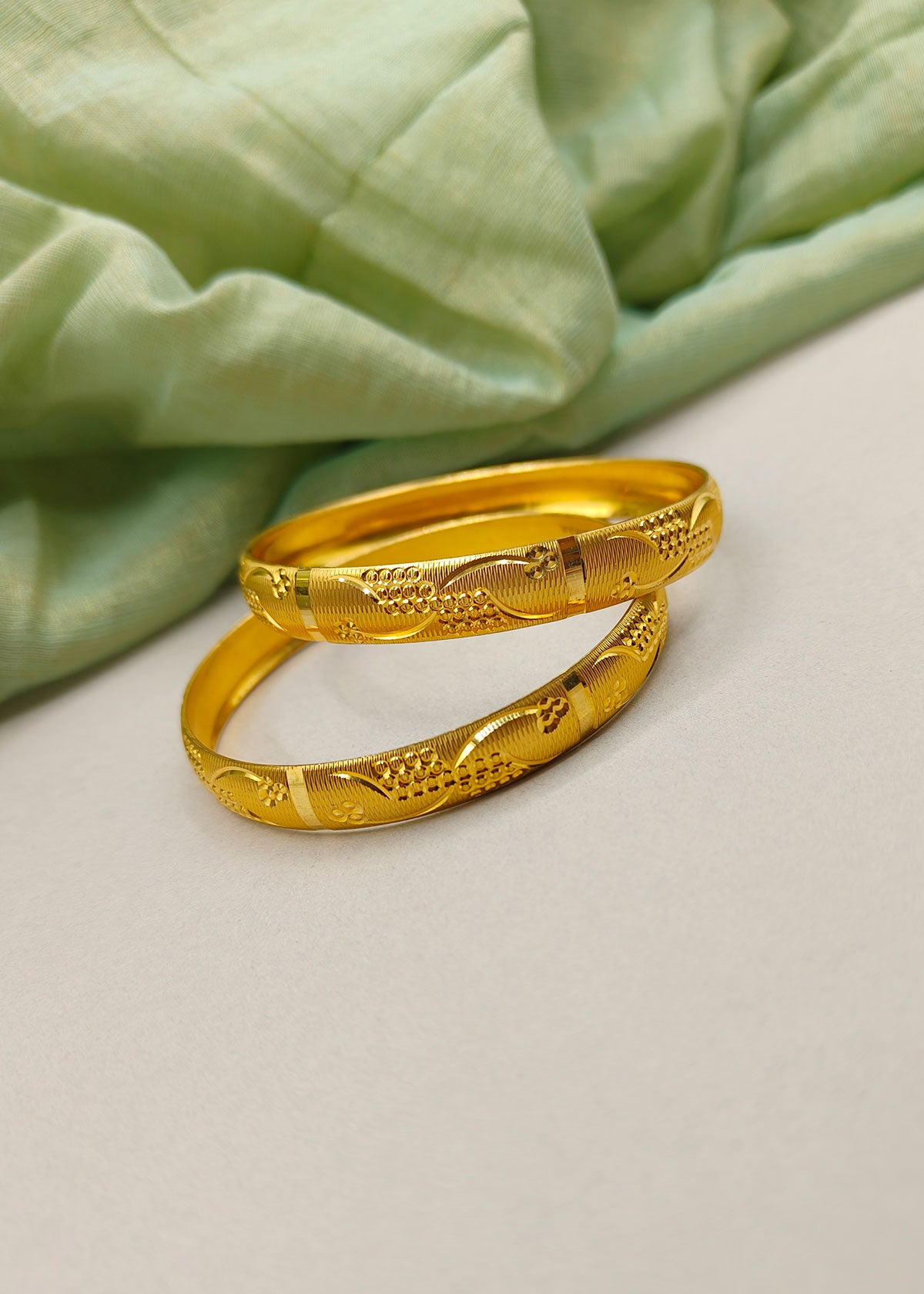 1 Gram Gold Plated Traditional Artistic Pattern Designer Bangles (Pair)