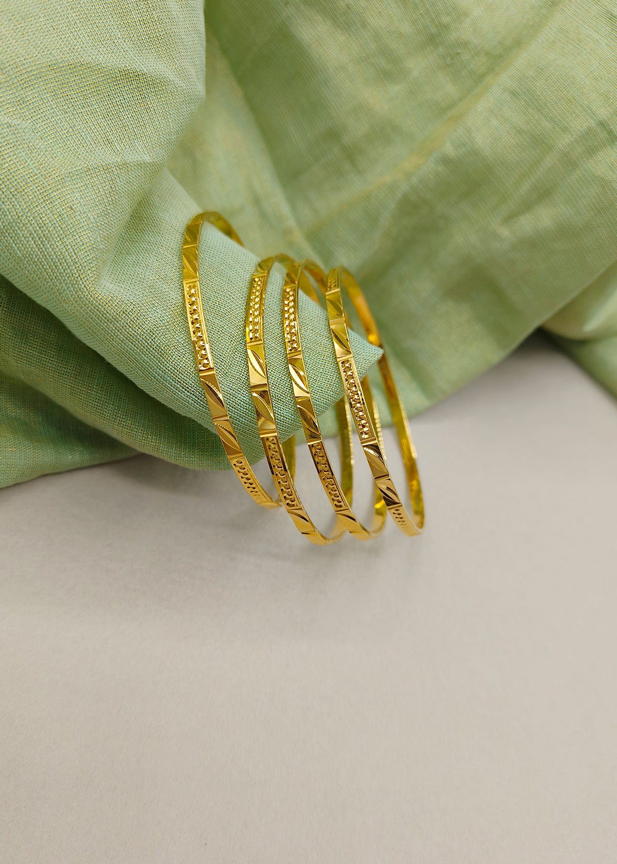 1 Gram Gold Plated Designer Carved Bangles (4 Pcs)
