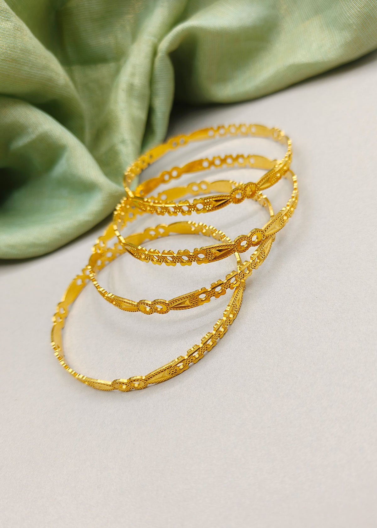 1 Gram Gold Plated Floral Designer Cutwork Bangles (4 Pcs)