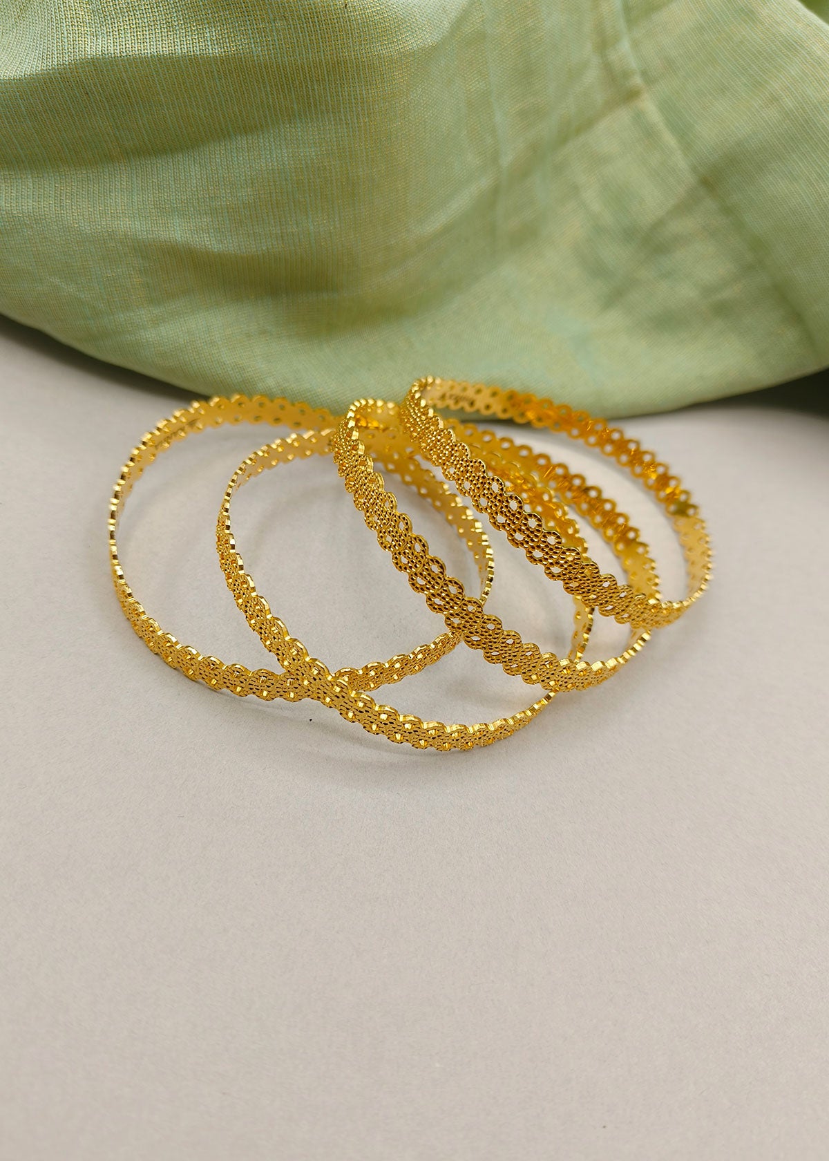 Traditional Floral Pattern 1 Gram Gold Plated Bangles (4 Pcs)