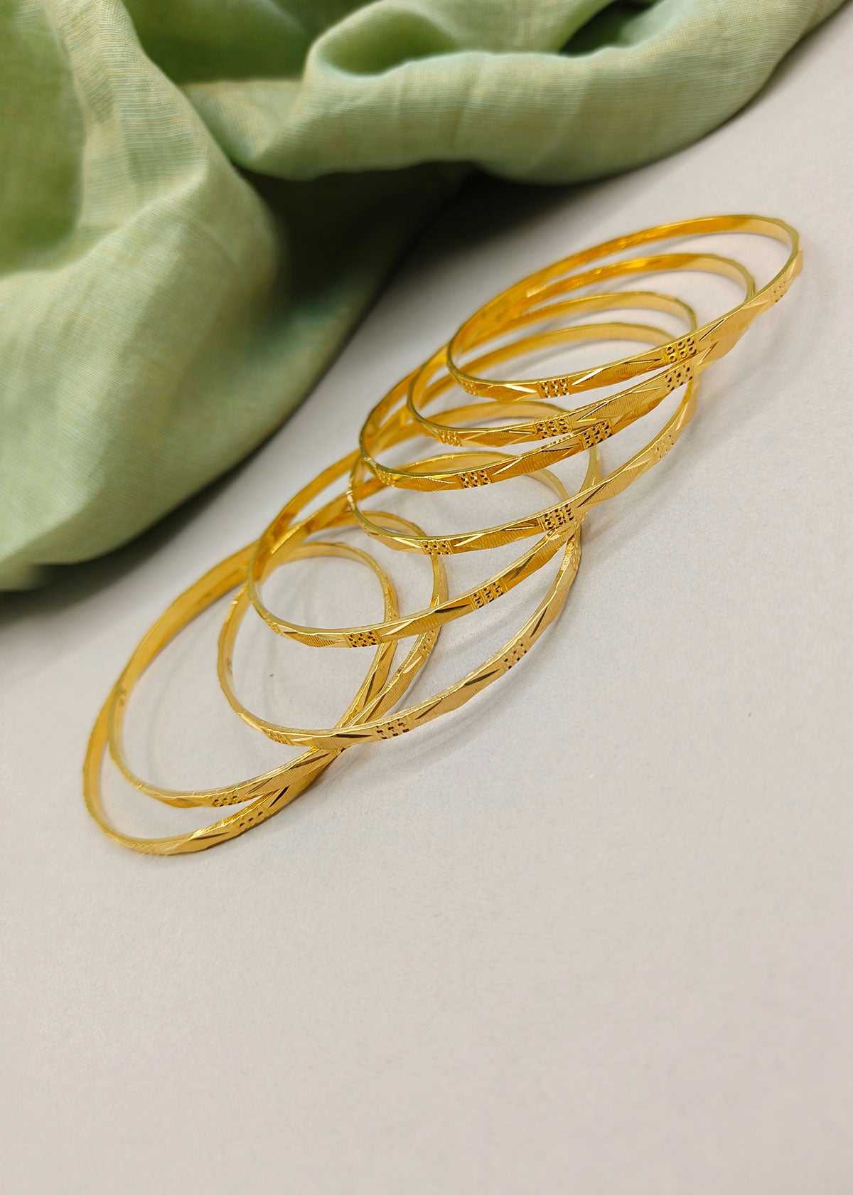 Slim Carved 1 Gram Gold Plated Bangles (4 Pcs)
