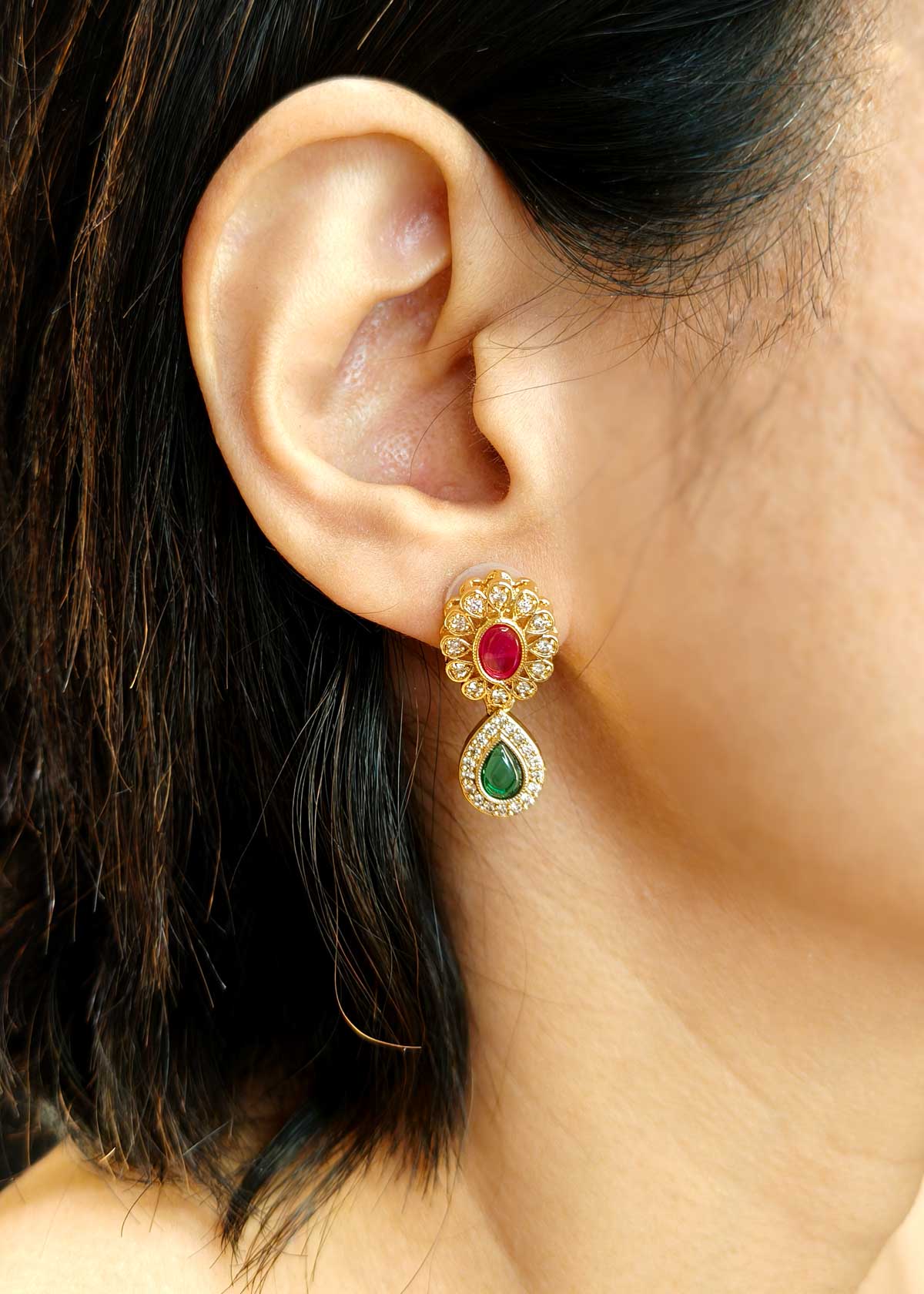 Traditional Gold Plated Ruby & Emerald Stone Antique Gold Plated Delicate Necklace Set