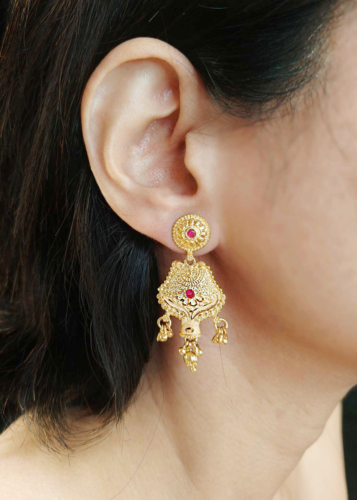 Traditional 1 Gram Gold Gold Plated Floral Designer Short Necklace Set