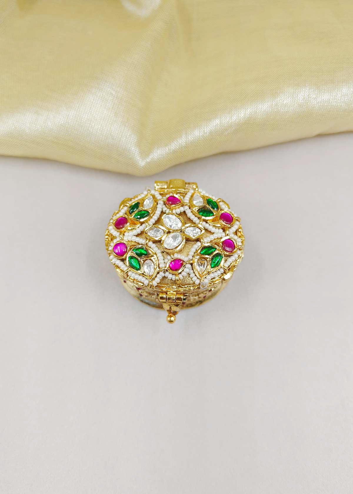 Antique Gold Plated Round Kumkum Box / Sindoor Box