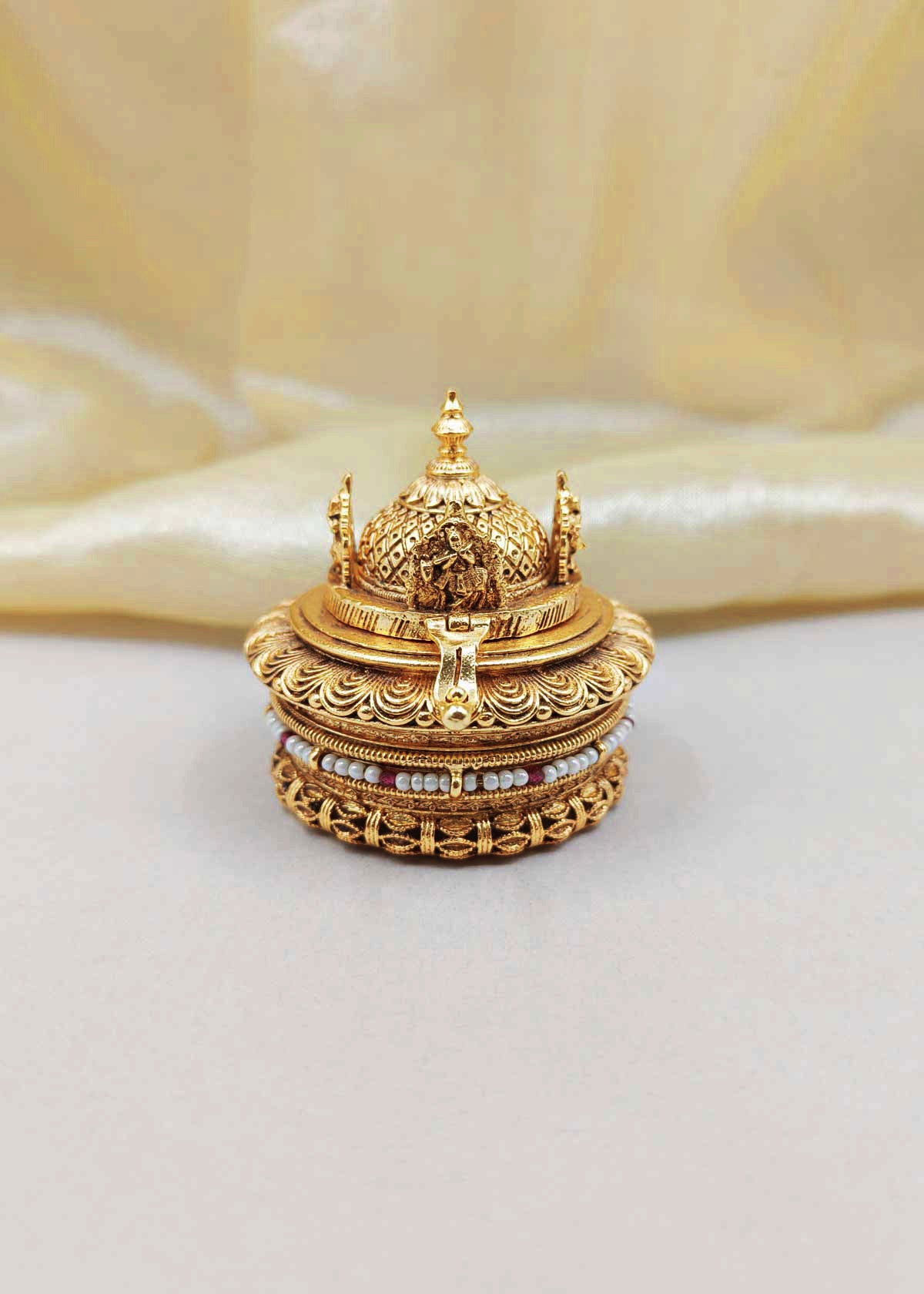 Antique Gold Temple Style Kumkum Box / Sindoor Box