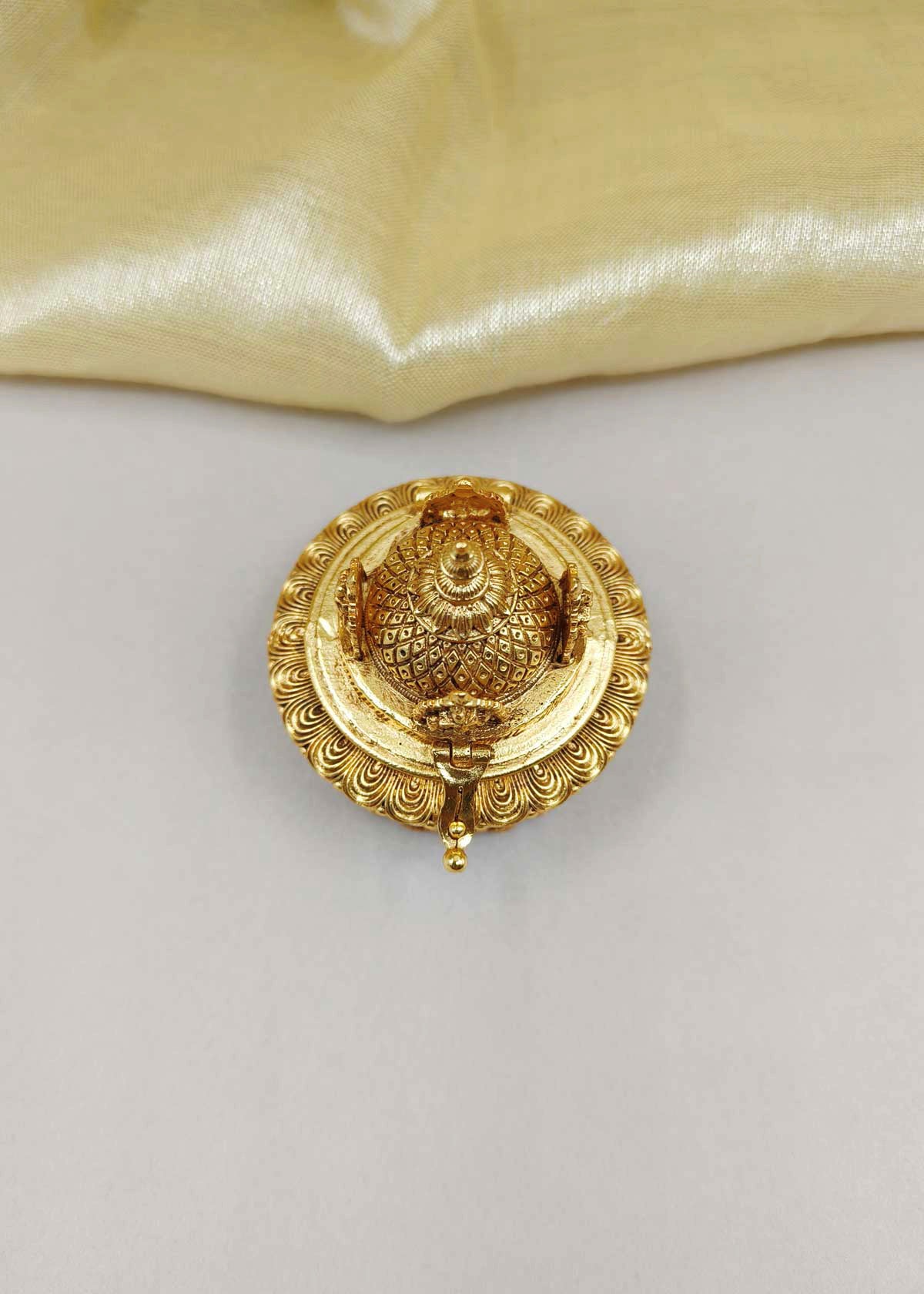 Antique Gold Temple Style Kumkum Box / Sindoor Box