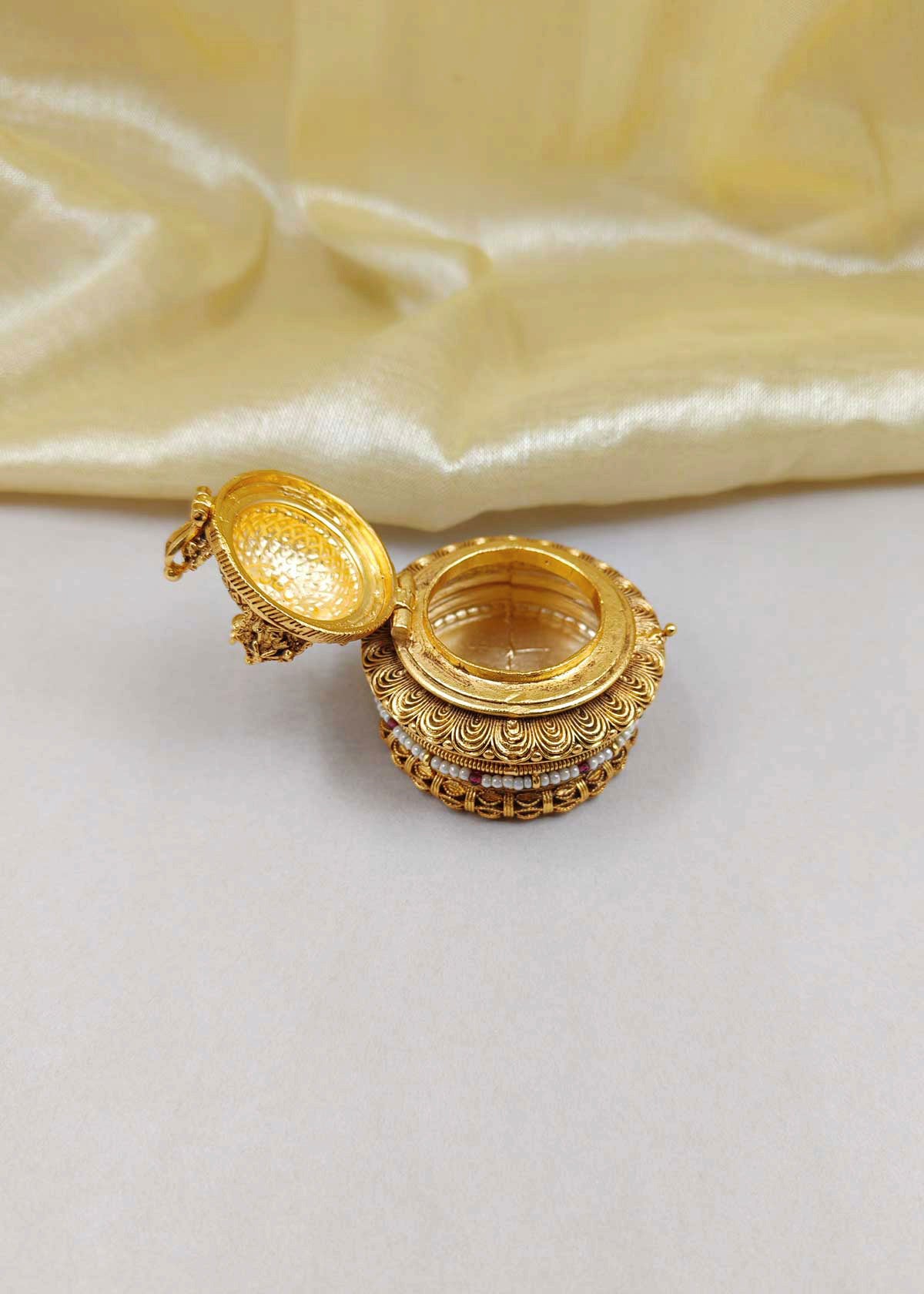 Antique Gold Temple Style Kumkum Box / Sindoor Box