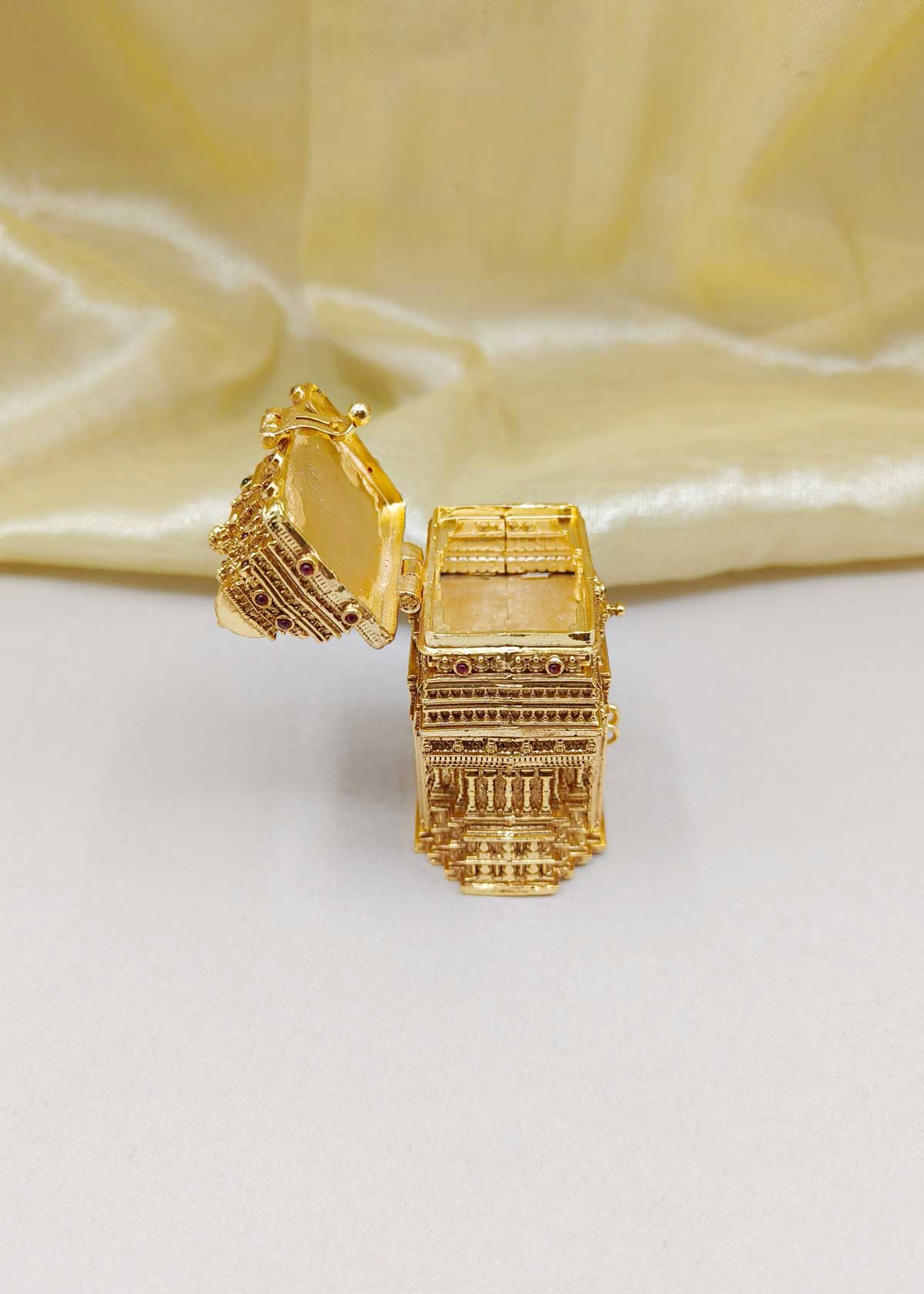 Temple Design Lakshmi Antique Gold Plated Kumkum Box / Sindoor Box