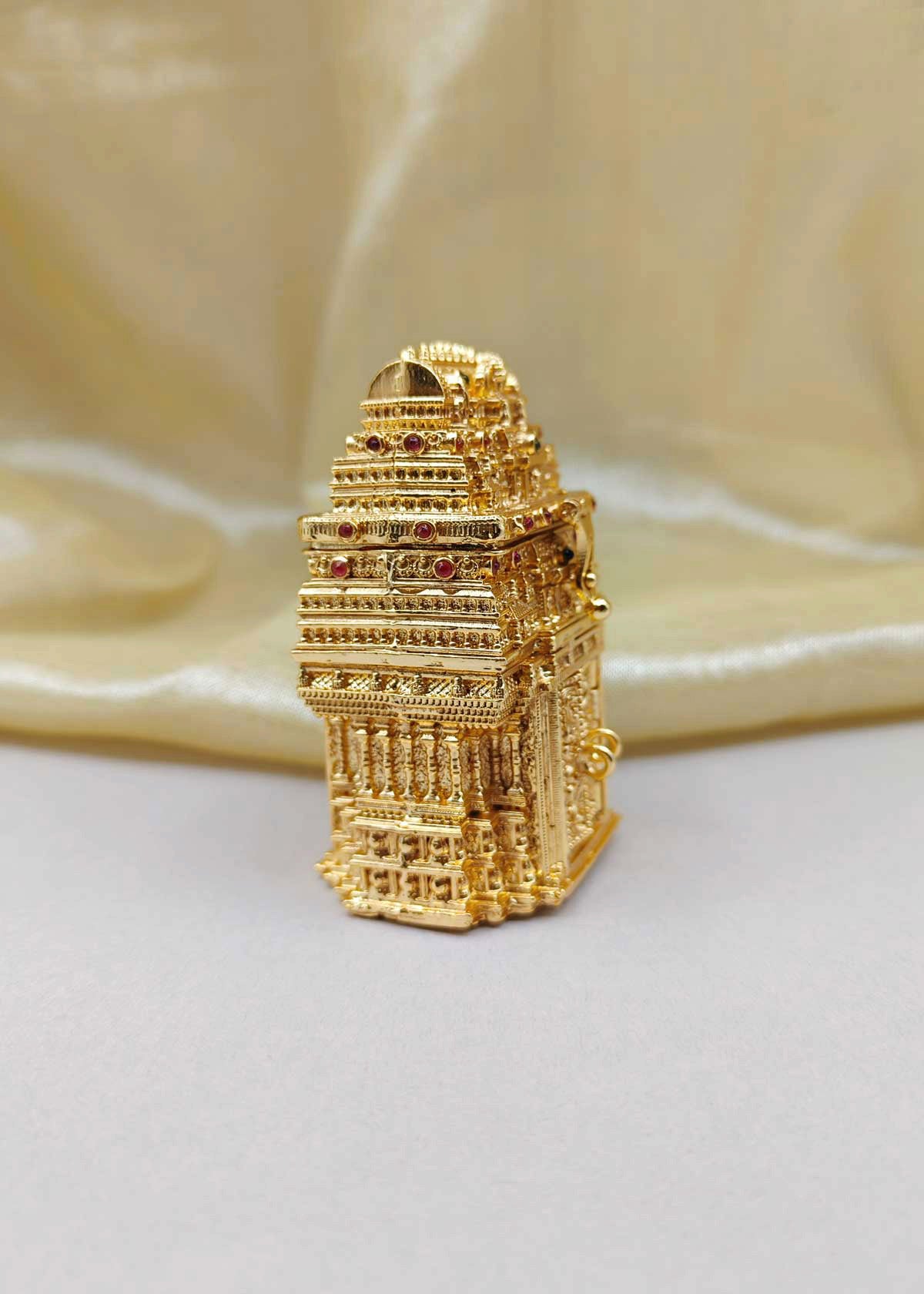 Temple Design Ganesha Antique Gold Plated Kumkum Box / Sindoor Box