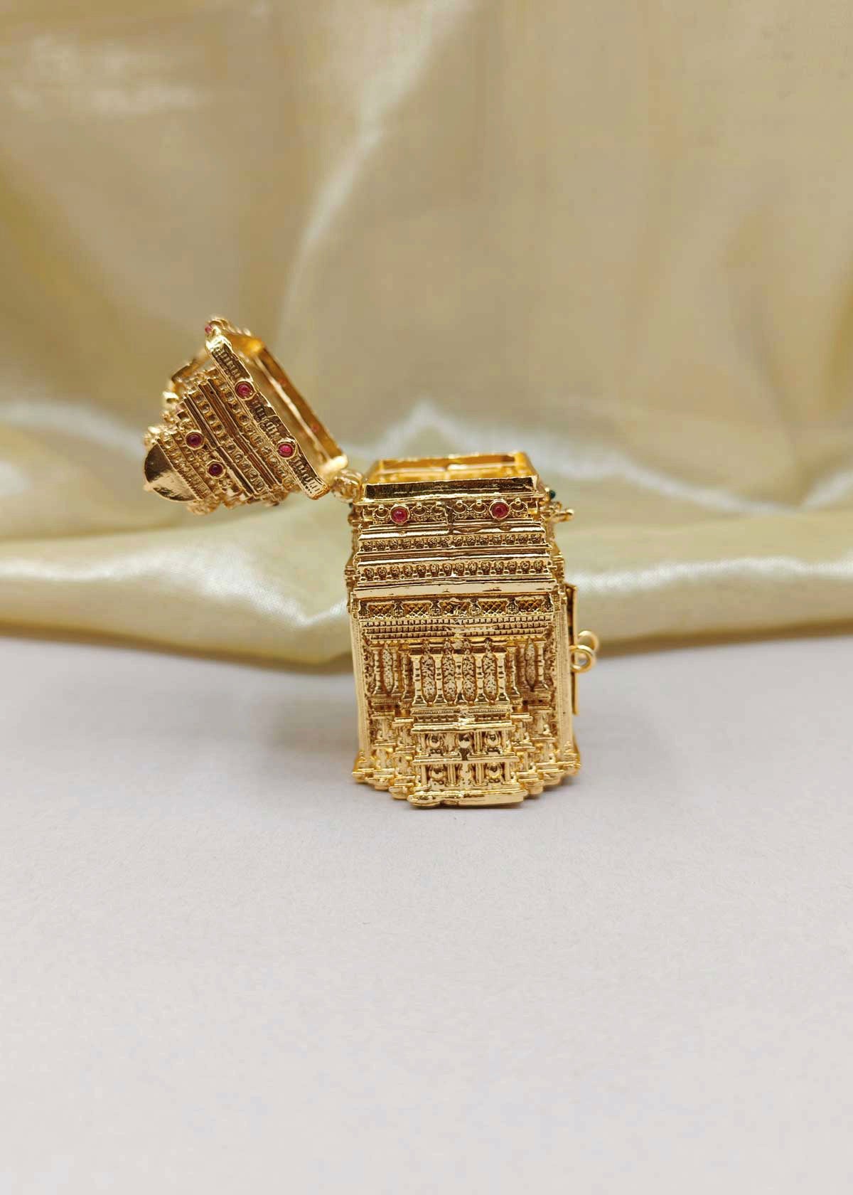 Temple Design Ganesha Antique Gold Plated Kumkum Box / Sindoor Box