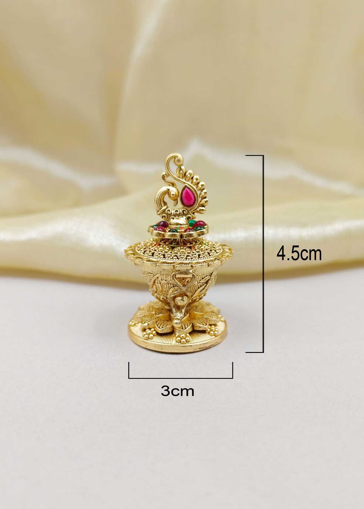 Peacock Style Antique Gold Plated Kumkum Box / Sindoor Box