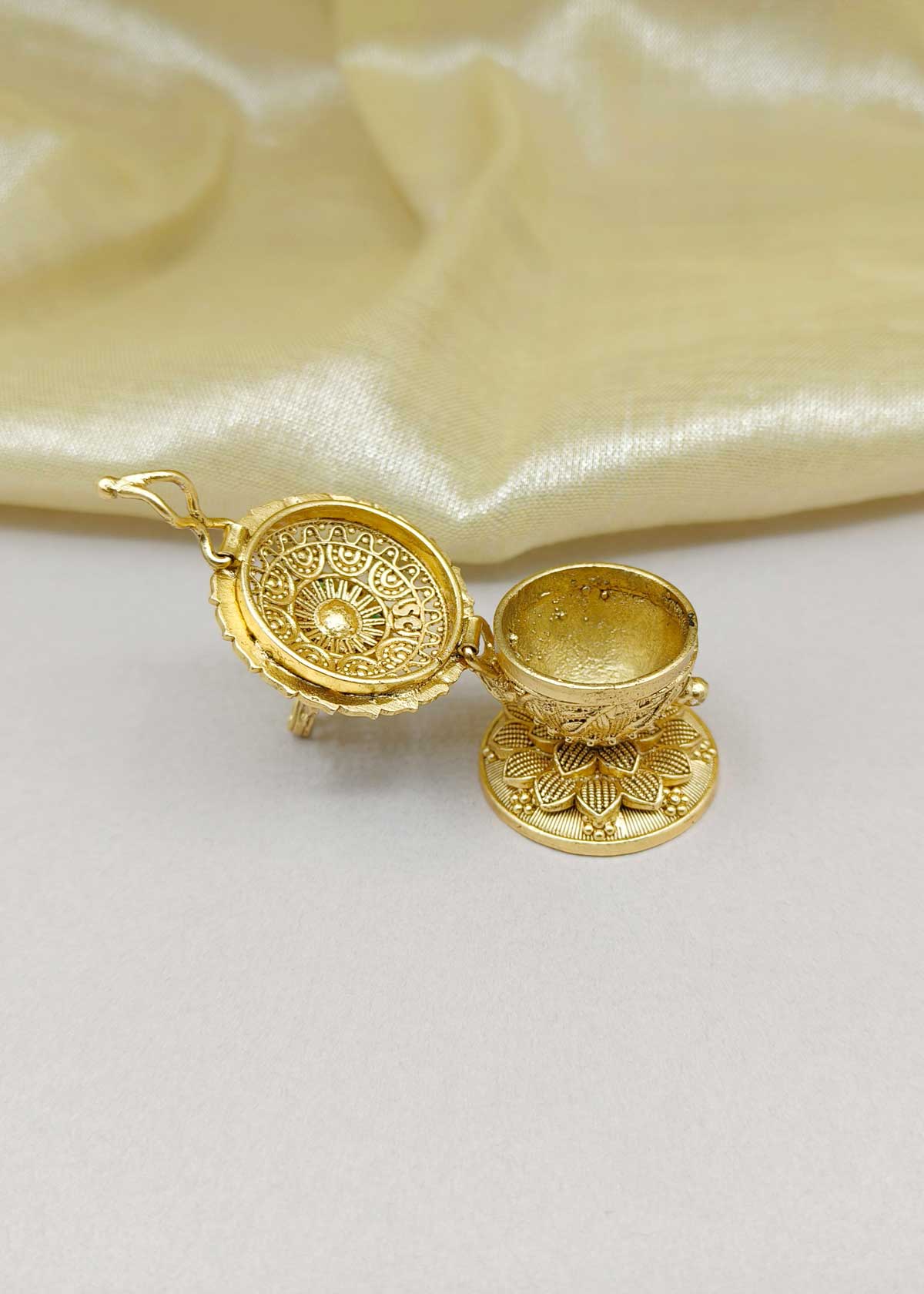Peacock Style Antique Gold Plated Kumkum Box / Sindoor Box