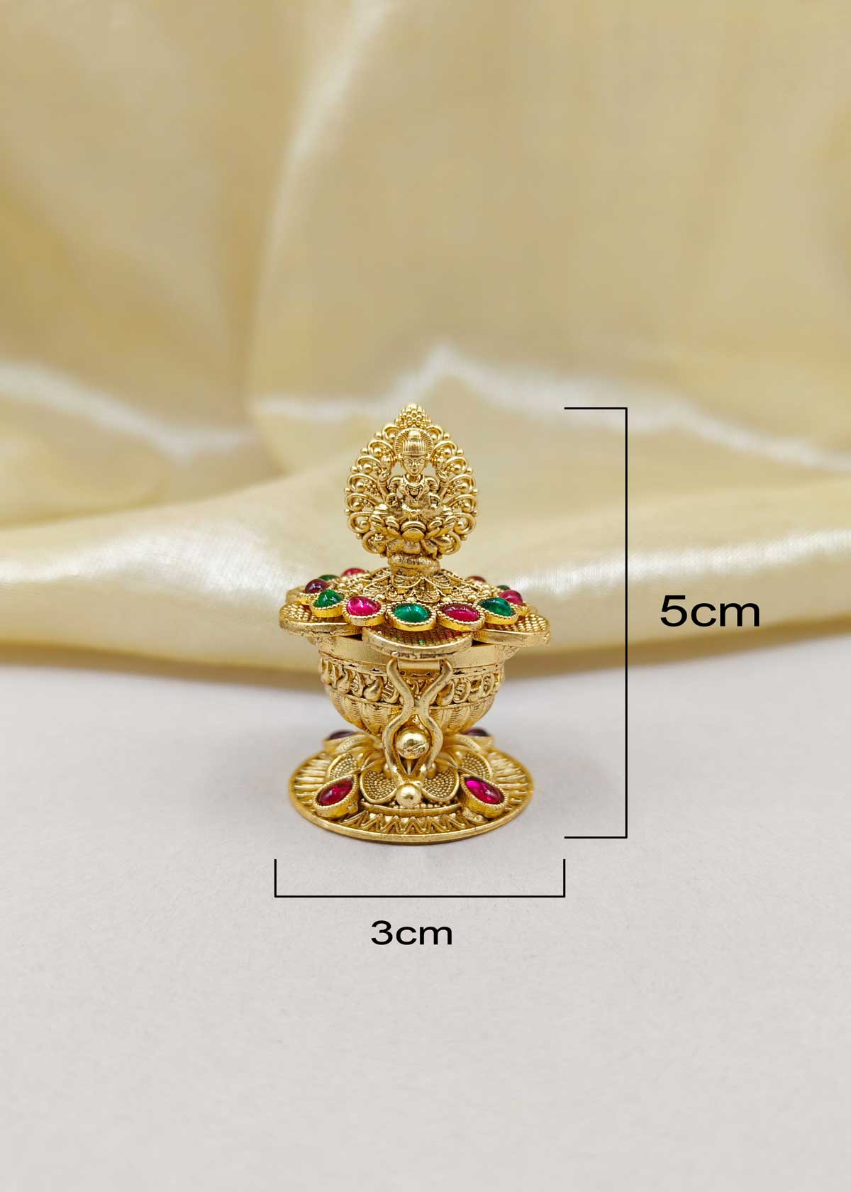 Lamp Style Goddess Lakshmi Antique Gold Plated Traditional Kumkum Box / Sindoor Box