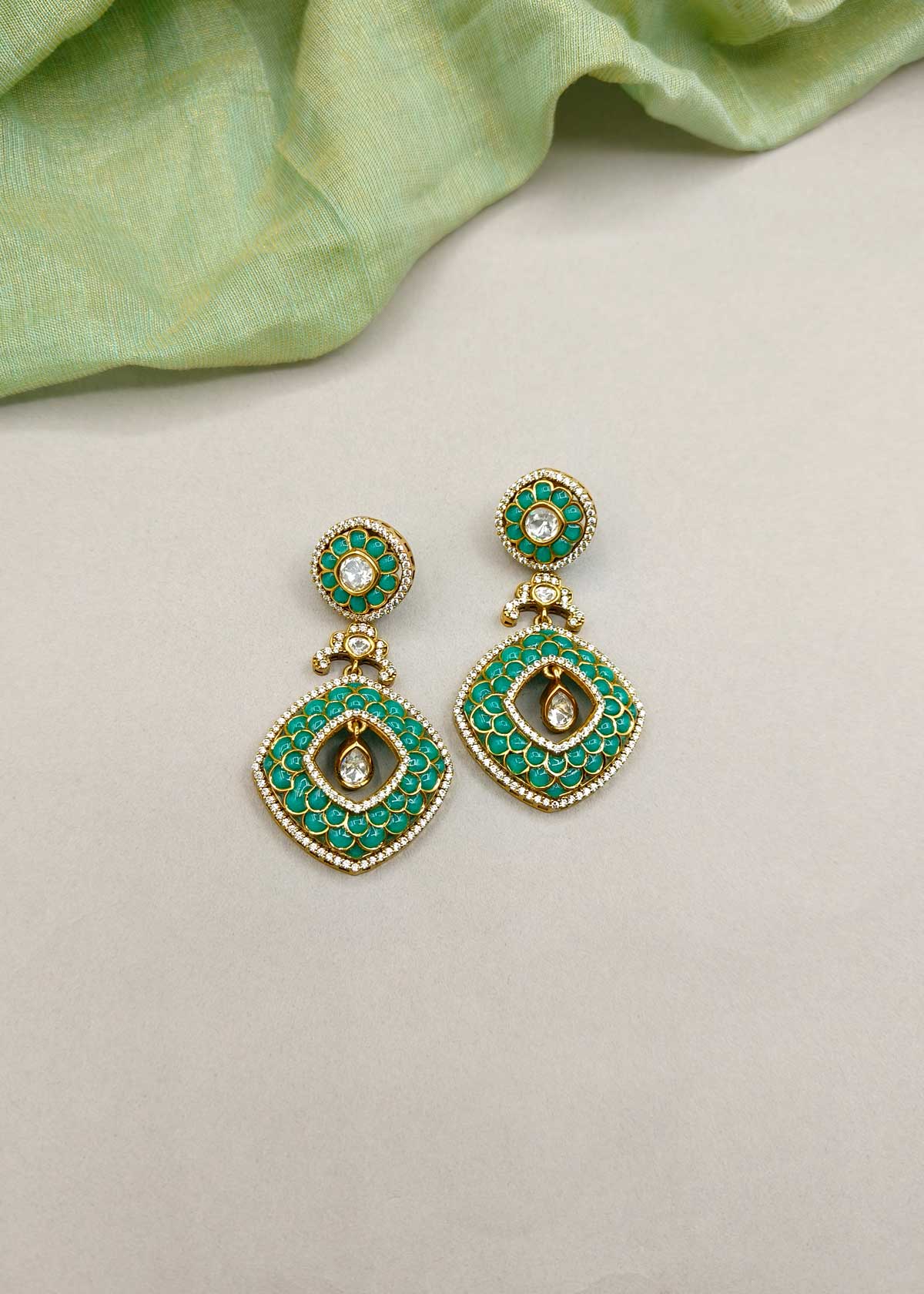 Vibrant Kundan With Cubic Zircon Stone Antique Gold Hanging Long Earrings For Women