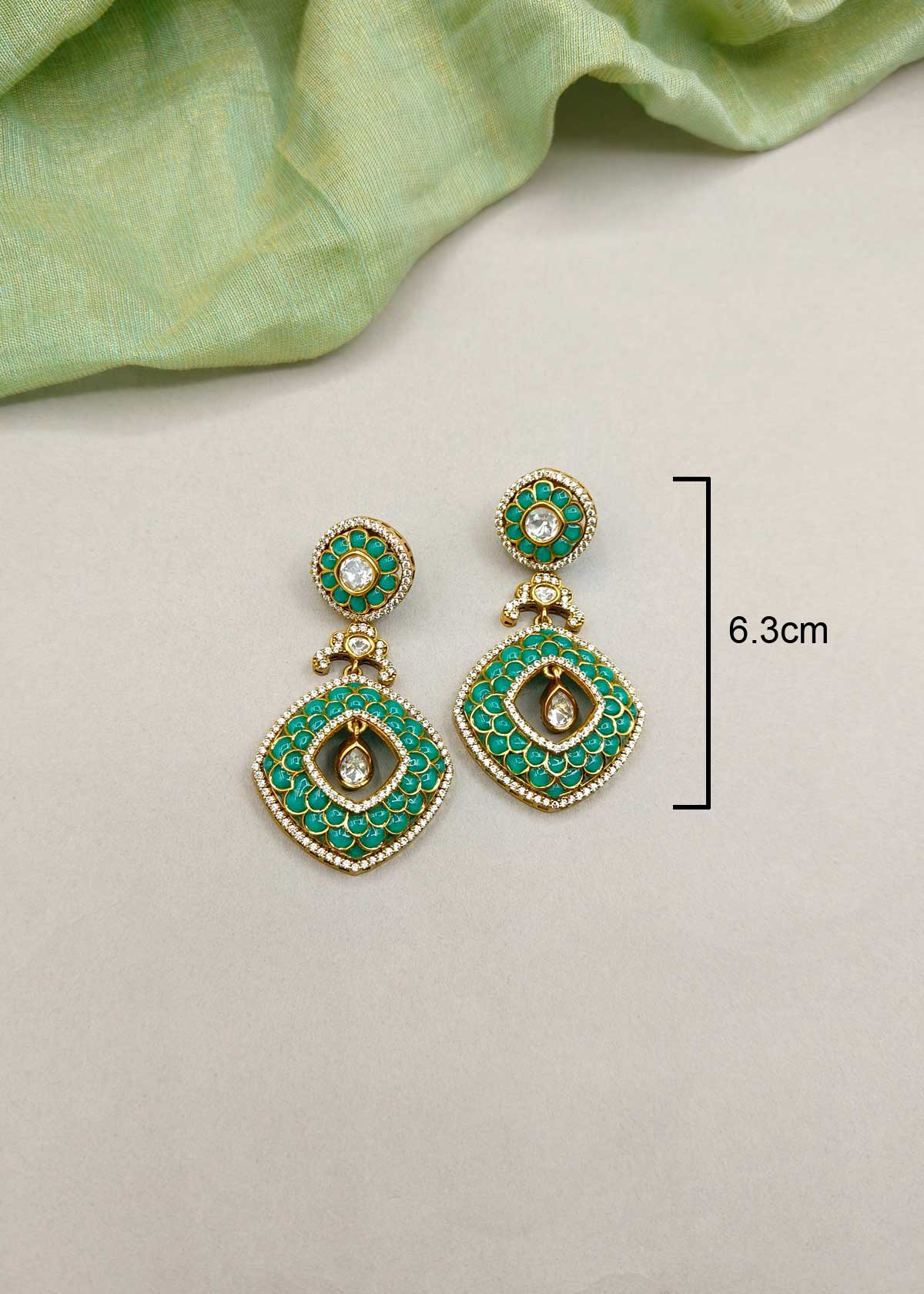Vibrant Kundan With Cubic Zircon Stone Antique Gold Hanging Long Earrings For Women