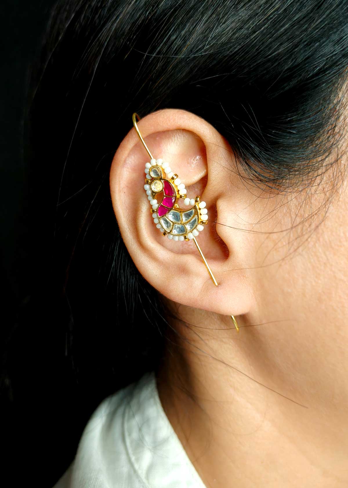 Traditional Maharashtrian Koli Peacock Style Kundan Pearl Thauja Earrings For Women