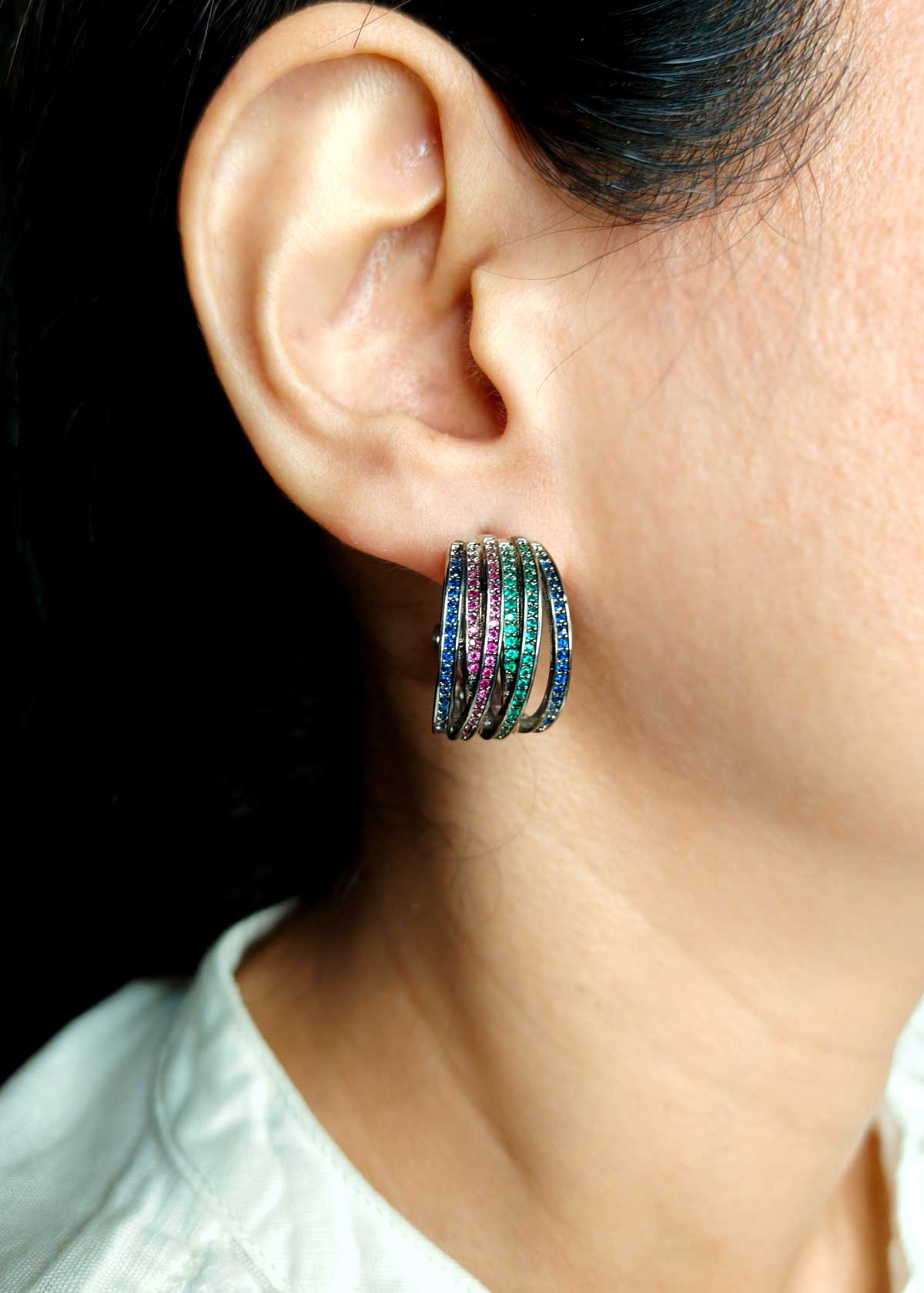 Glamorous Rainbow Pattern Cubic Zircon Hoop Style Earring For Women