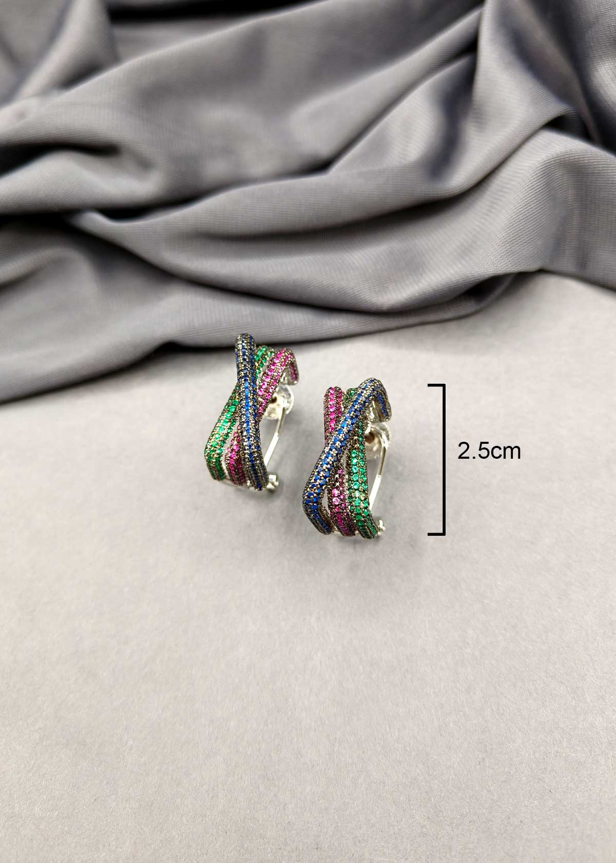 Criss Cross Pattern Multi Color Cubic Zircon Hoop Style Earring For Women