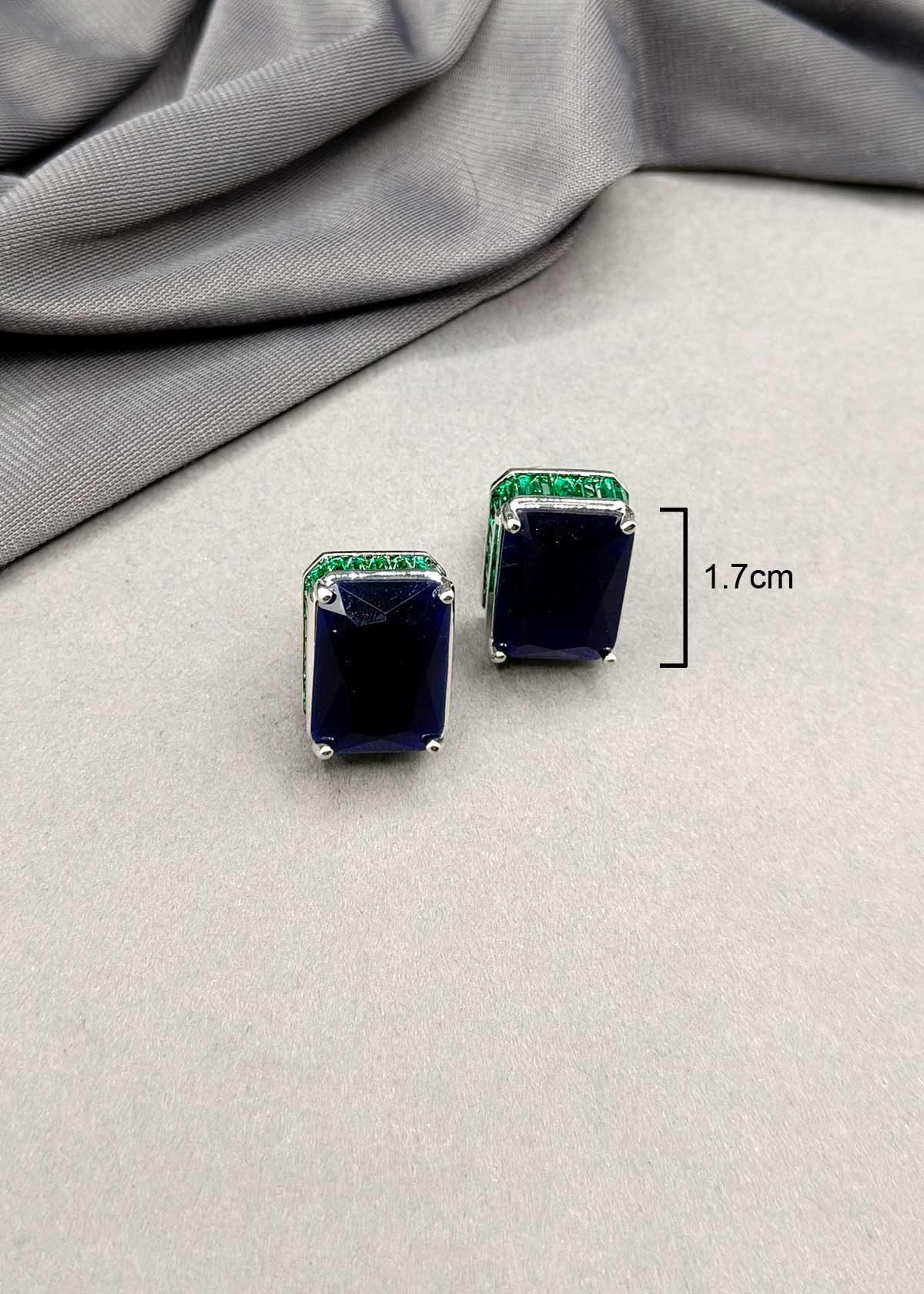 Bold Dual Tone Rectangular Cubic Zircon Stud Earring For Women
