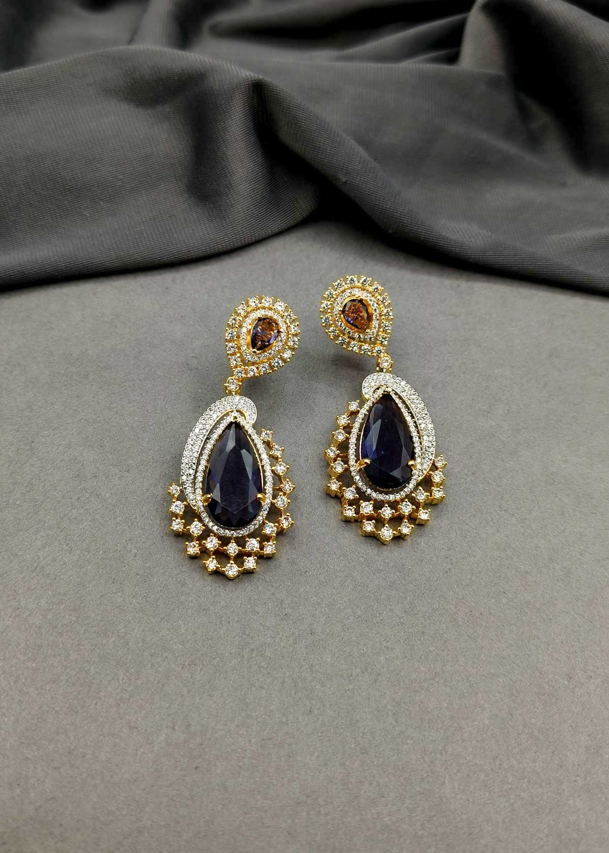 Dramatic Drop Cubic Zircon Gold Silver Plated Hanging Earrings For Women