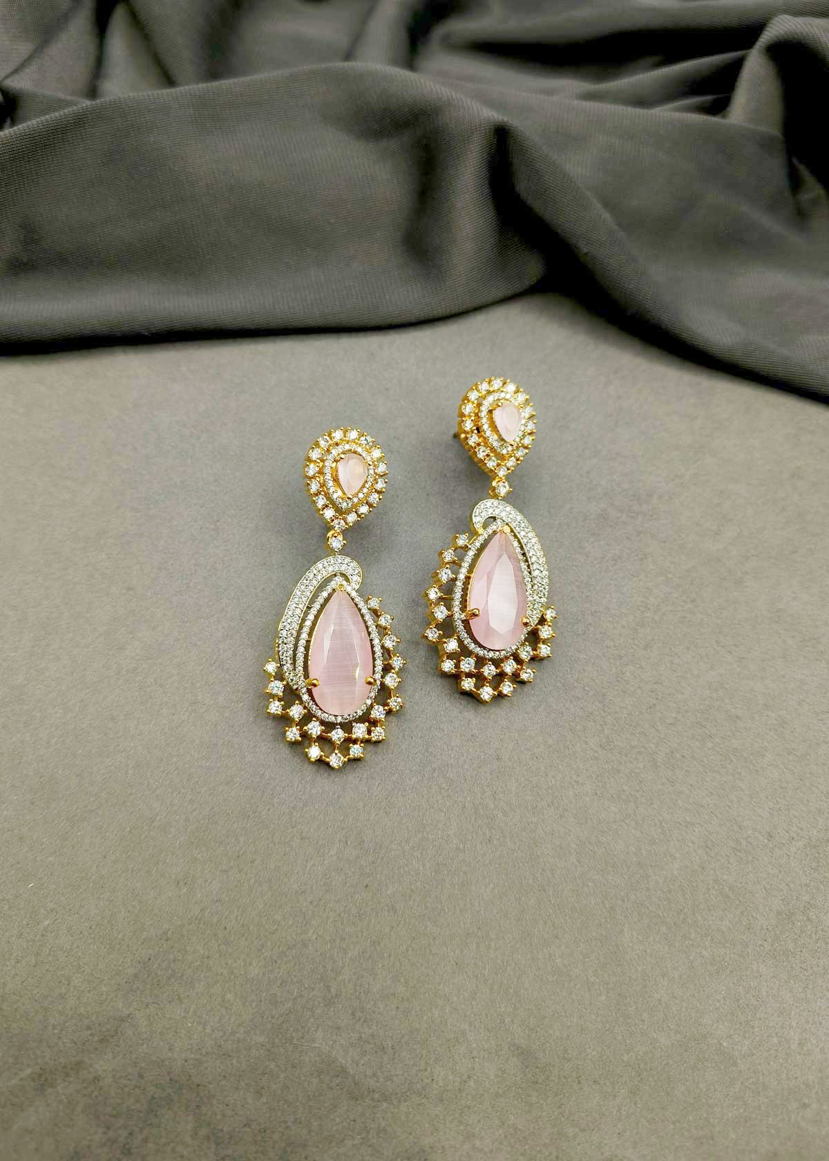 Dramatic Drop Cubic Zircon Gold Silver Plated Hanging Earrings For Women