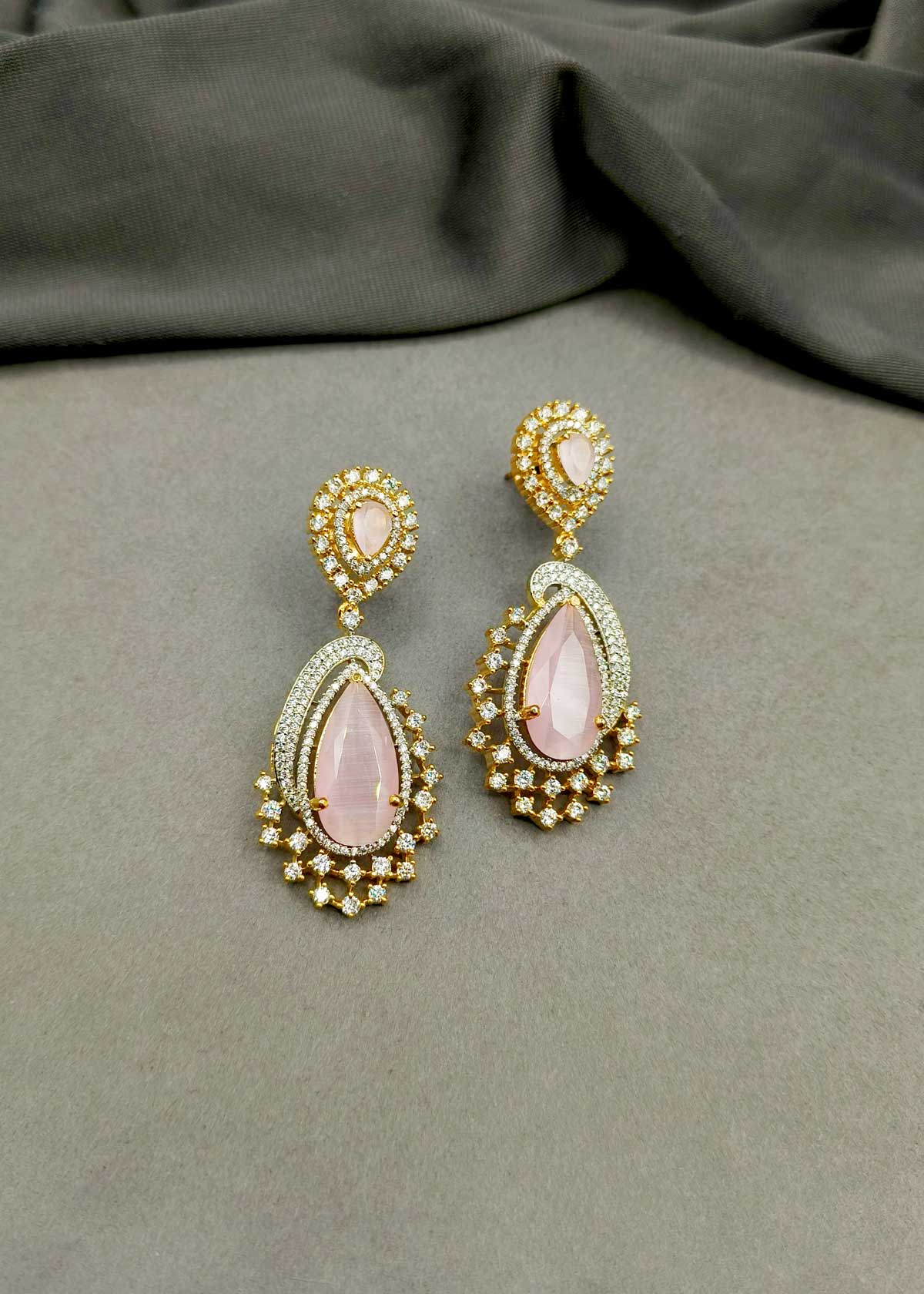 Gold And Silver Plated Cubic Zircon Colourful Hanging Earrings For Women