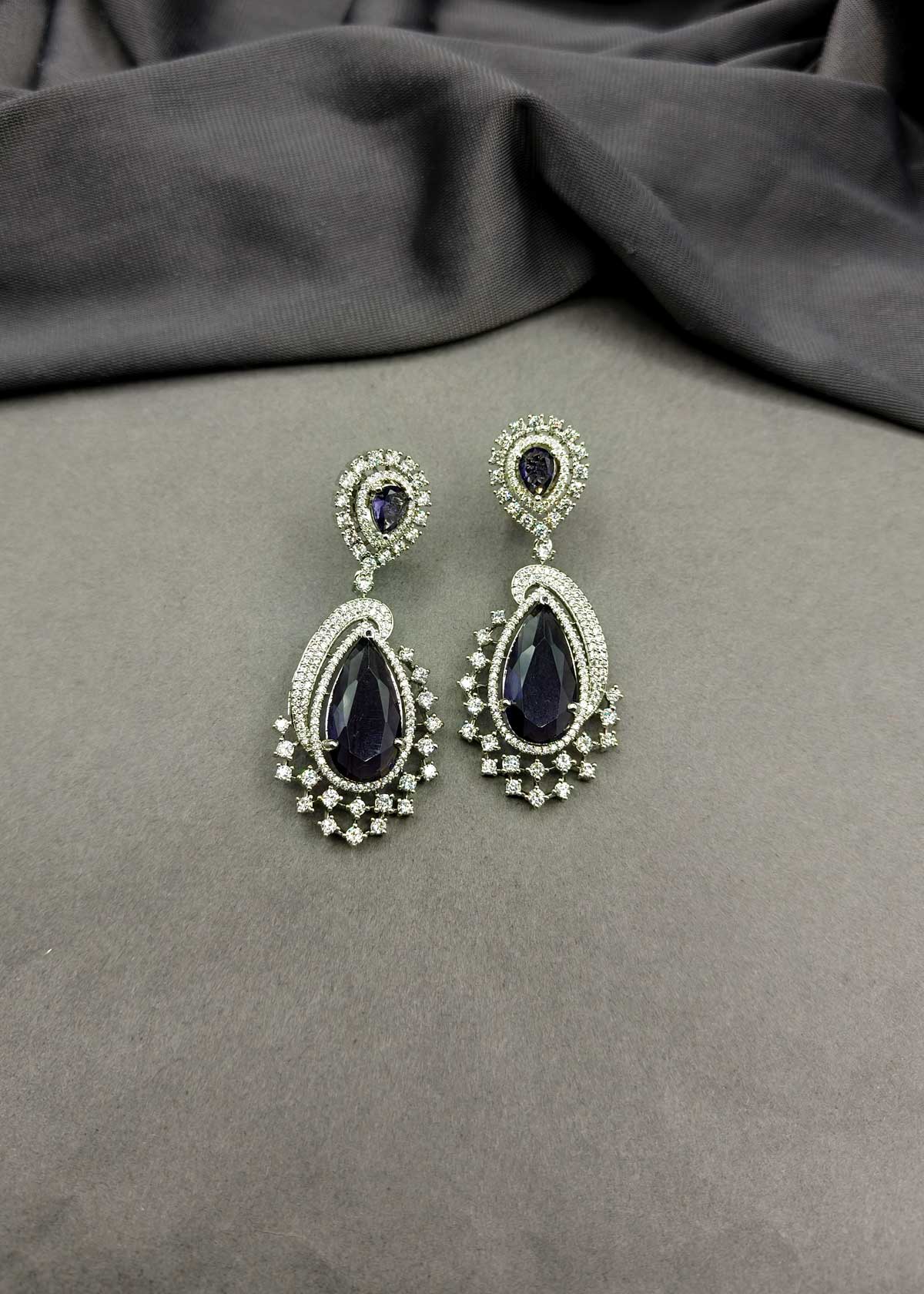 Dramatic Drop Cubic Zircon Gold Silver Plated Hanging Earrings For Women