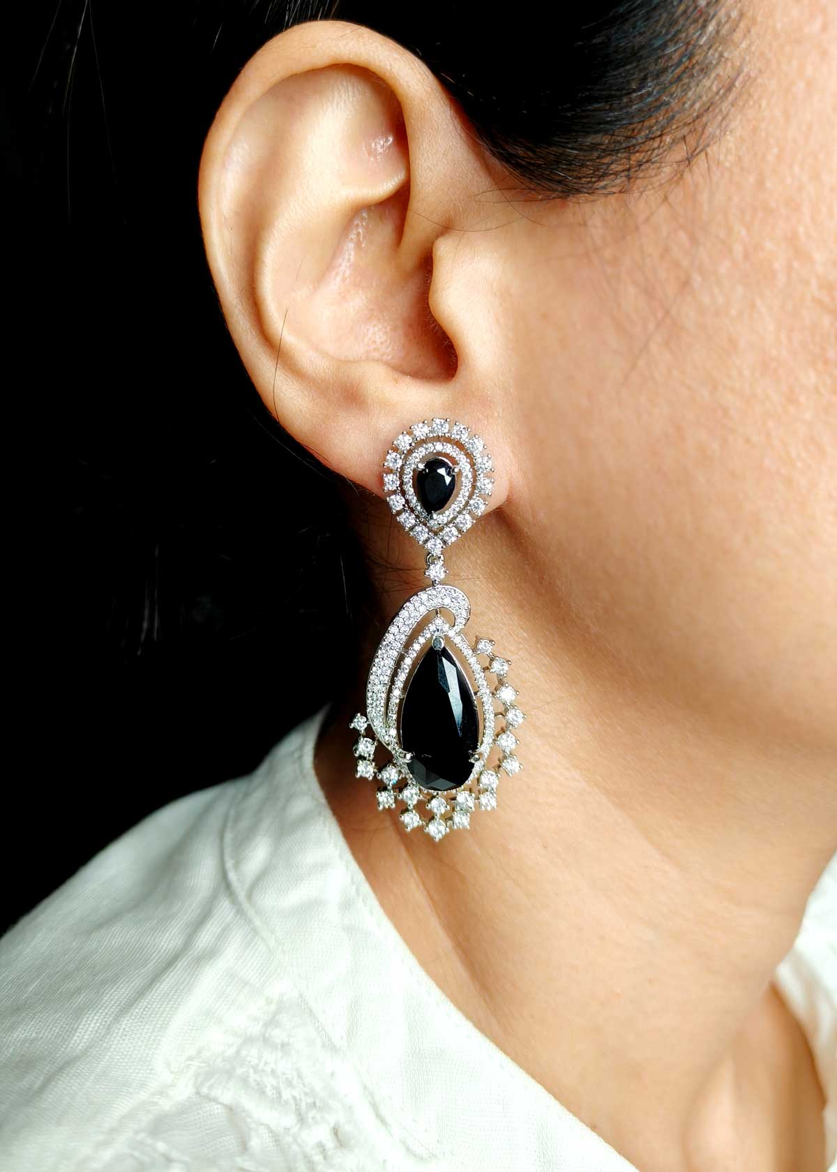 Dramatic Drop Cubic Zircon Gold Silver Plated Hanging Earrings For Women
