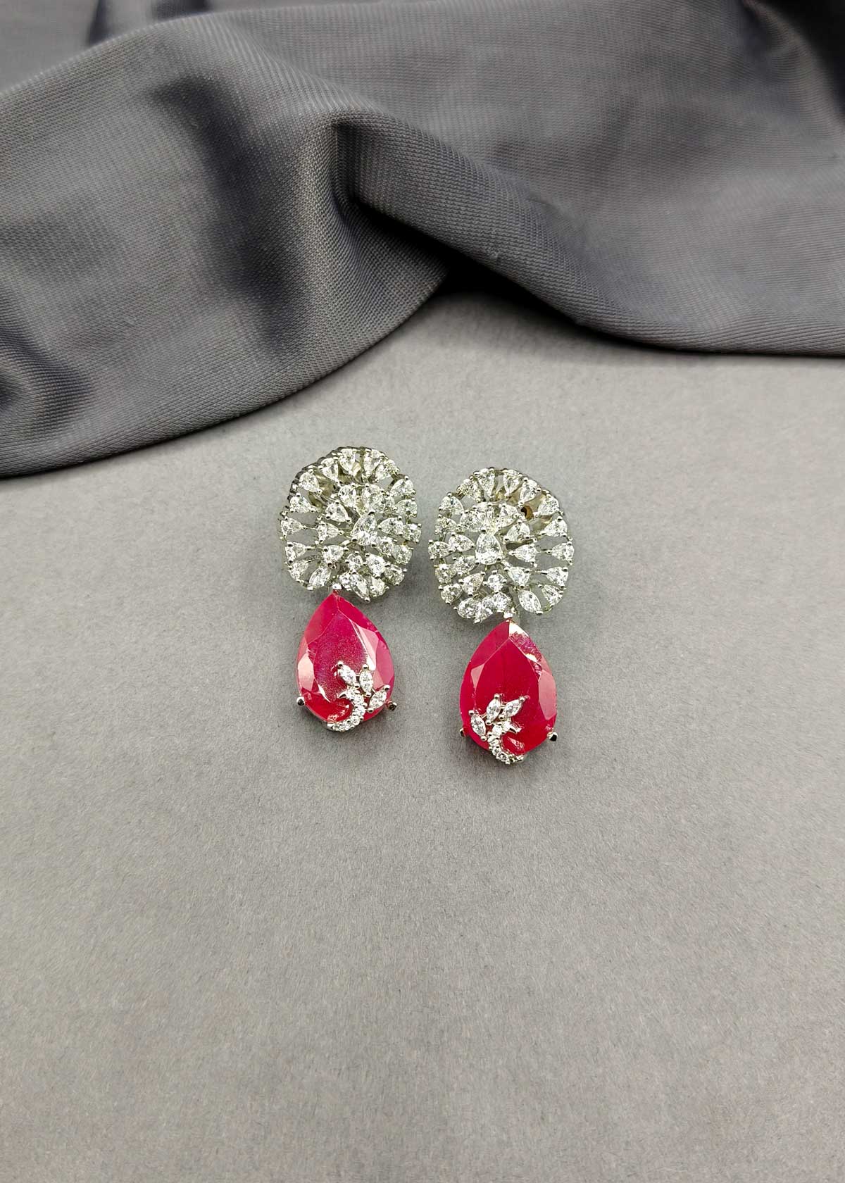 Radiant Floral Drop Style Gold Silver Plated Cubic Zircon Earring For Women