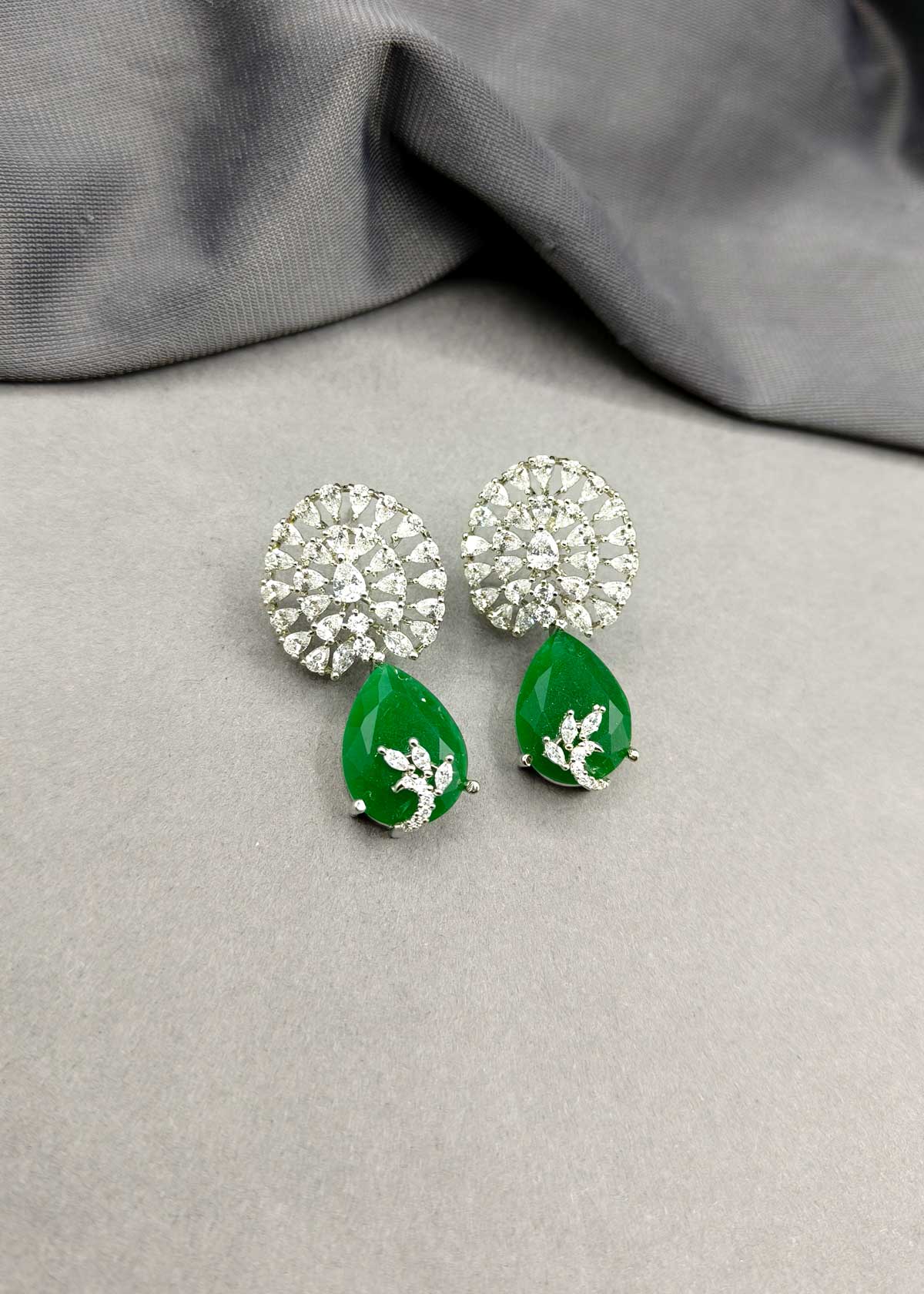 Radiant Floral Drop Style Gold Silver Plated Cubic Zircon Earring For Women