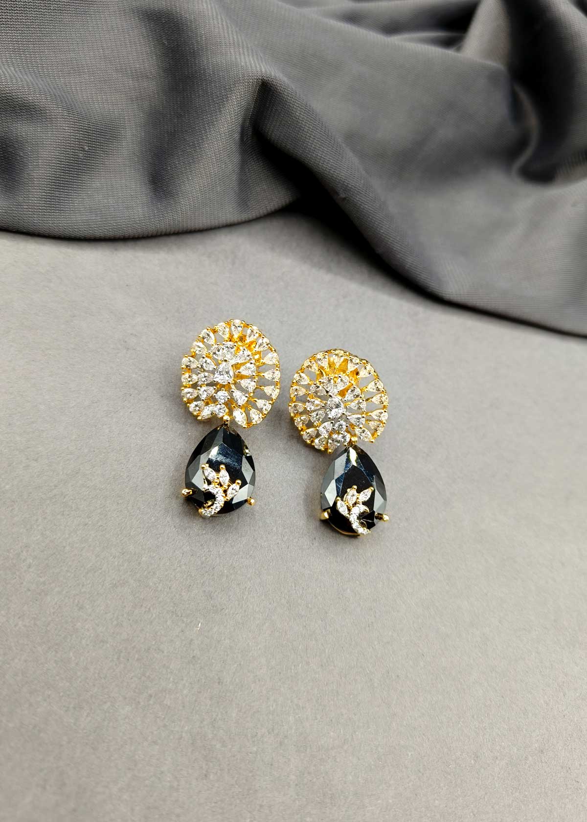 Radiant Floral Drop Style Gold Silver Plated Cubic Zircon Earring For Women