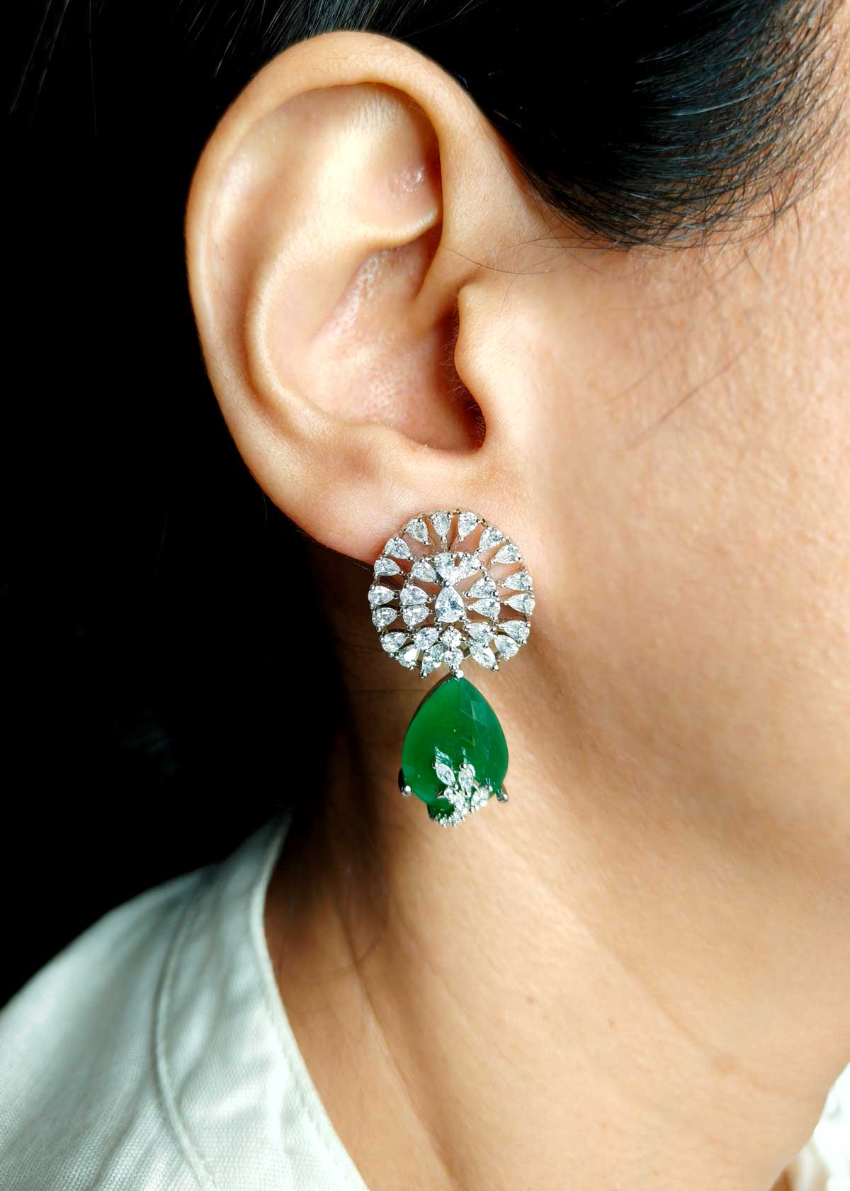 Radiant Floral Drop Style Gold Silver Plated Cubic Zircon Earring For Women