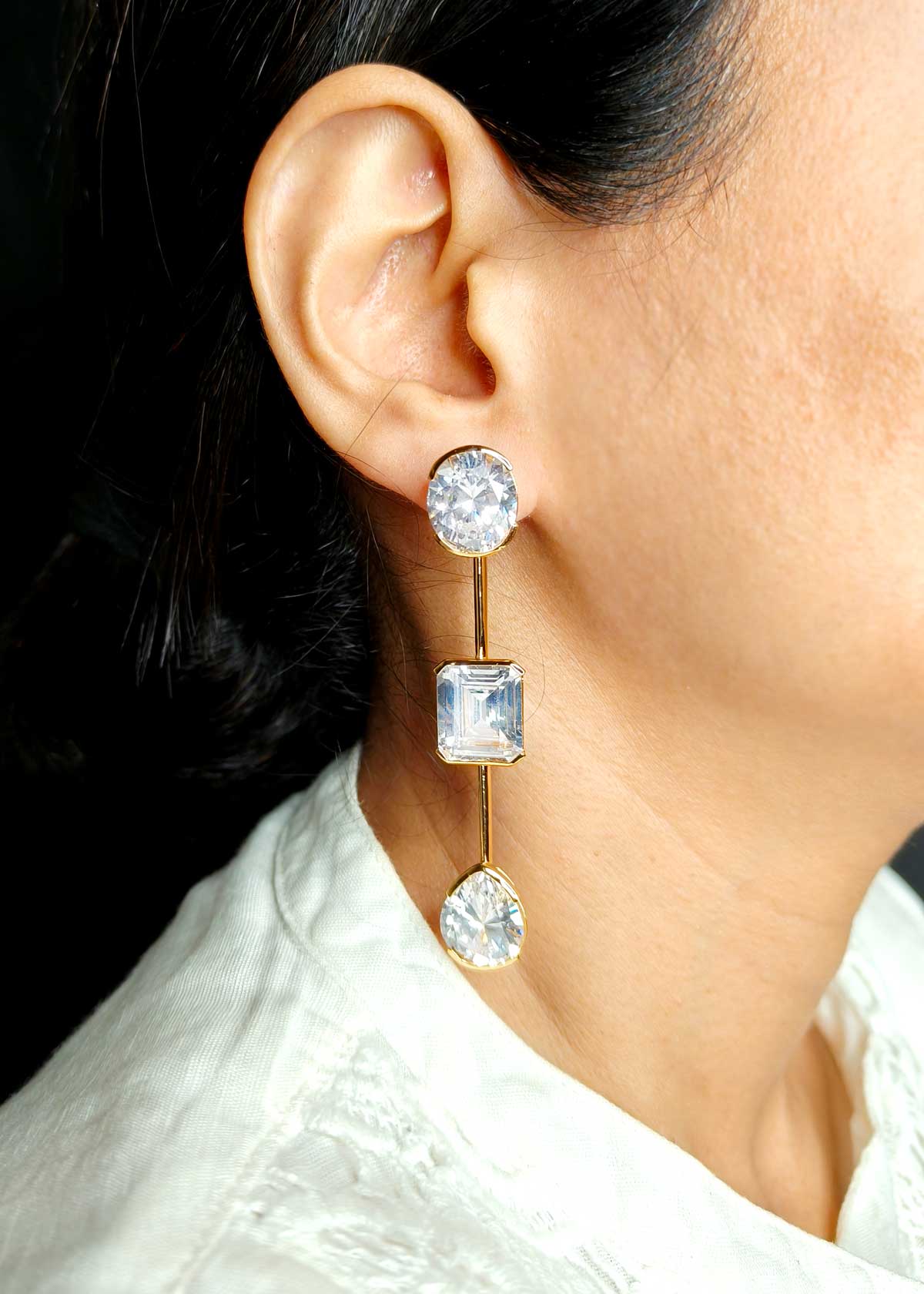 Linear Cubic Zircon Gold Silver Plated Long Earring For Women
