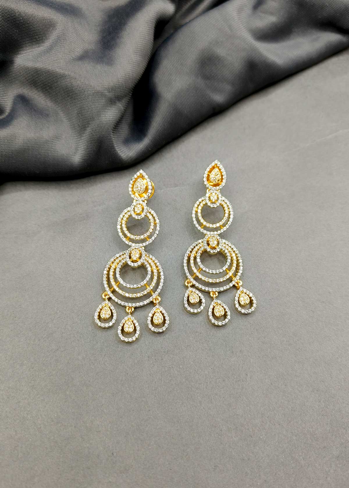 Chandelier Style Cubic Zircon Gold Silver Plated Long Earring For Women