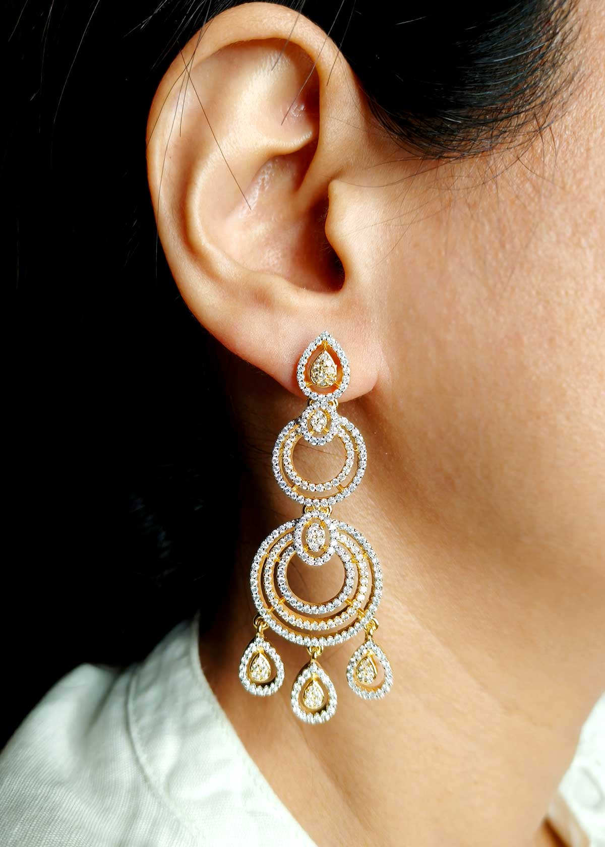 Chandelier Style Cubic Zircon Gold Silver Plated Long Earring For Women