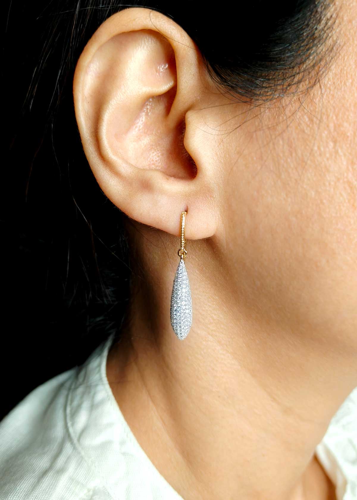 Teardrop Fish Hook Style Gold Silver Plated Cubic Zircon Earring For Women